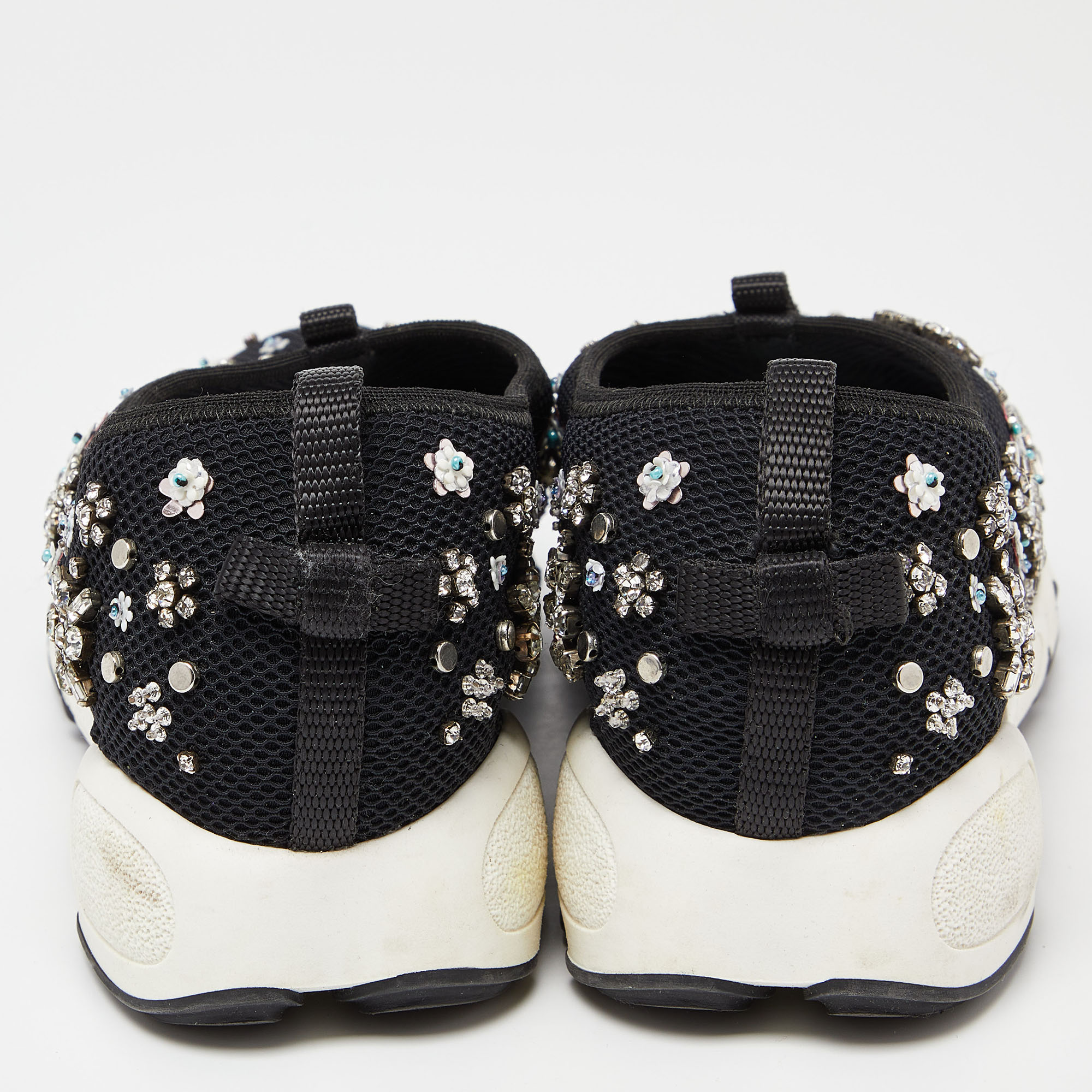 Dior Black Embellished Mesh Fusion Sneakers Size 38
