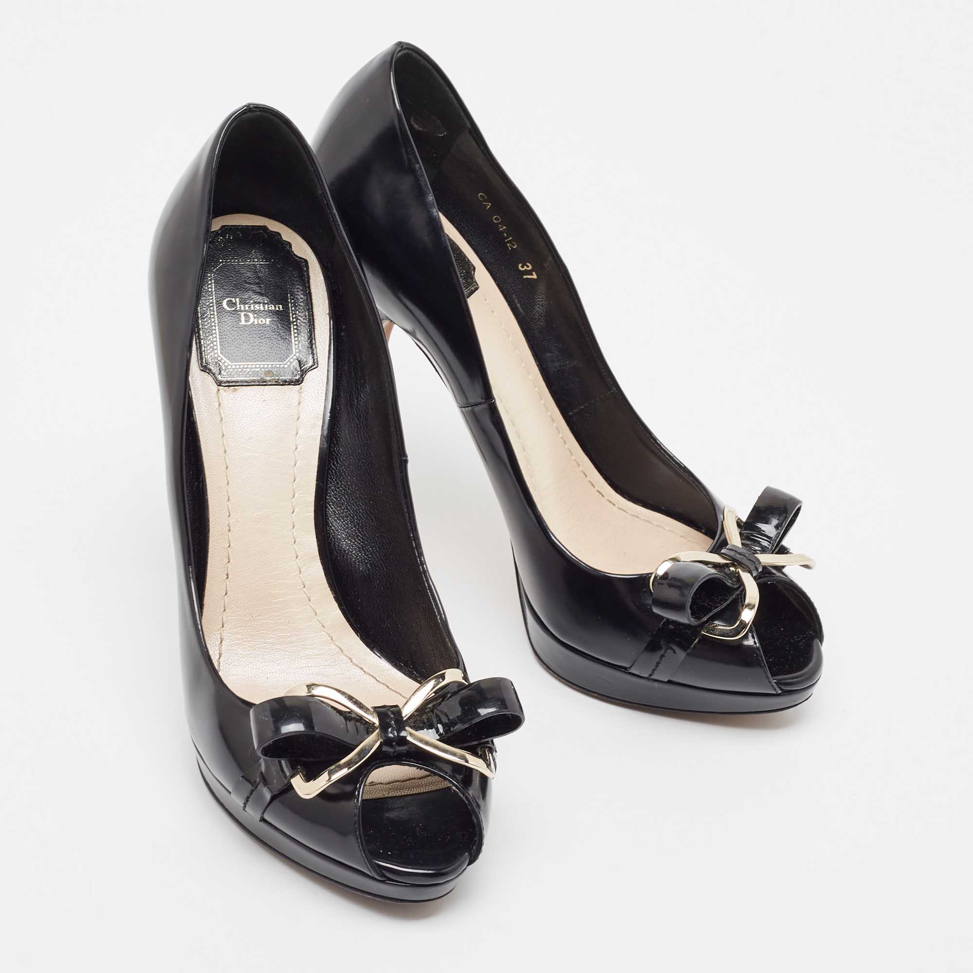 Dior Black Leather  Bow Detail Peep Toe Pumps Size 37