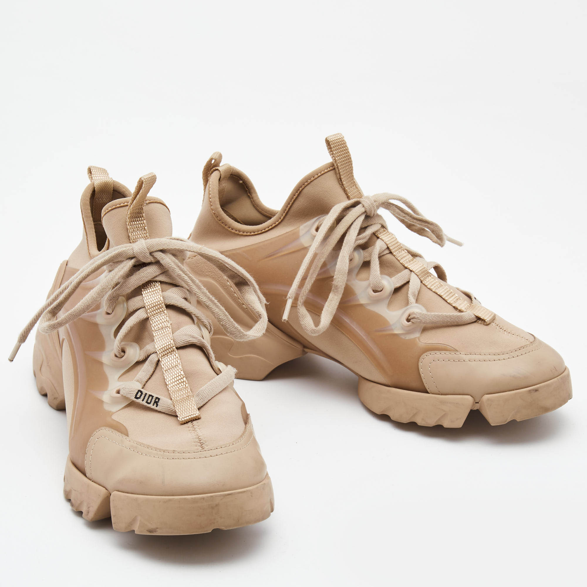 Dior Beige Nylon And Leather D-Connect Lace Up Sneakers Size 37.5