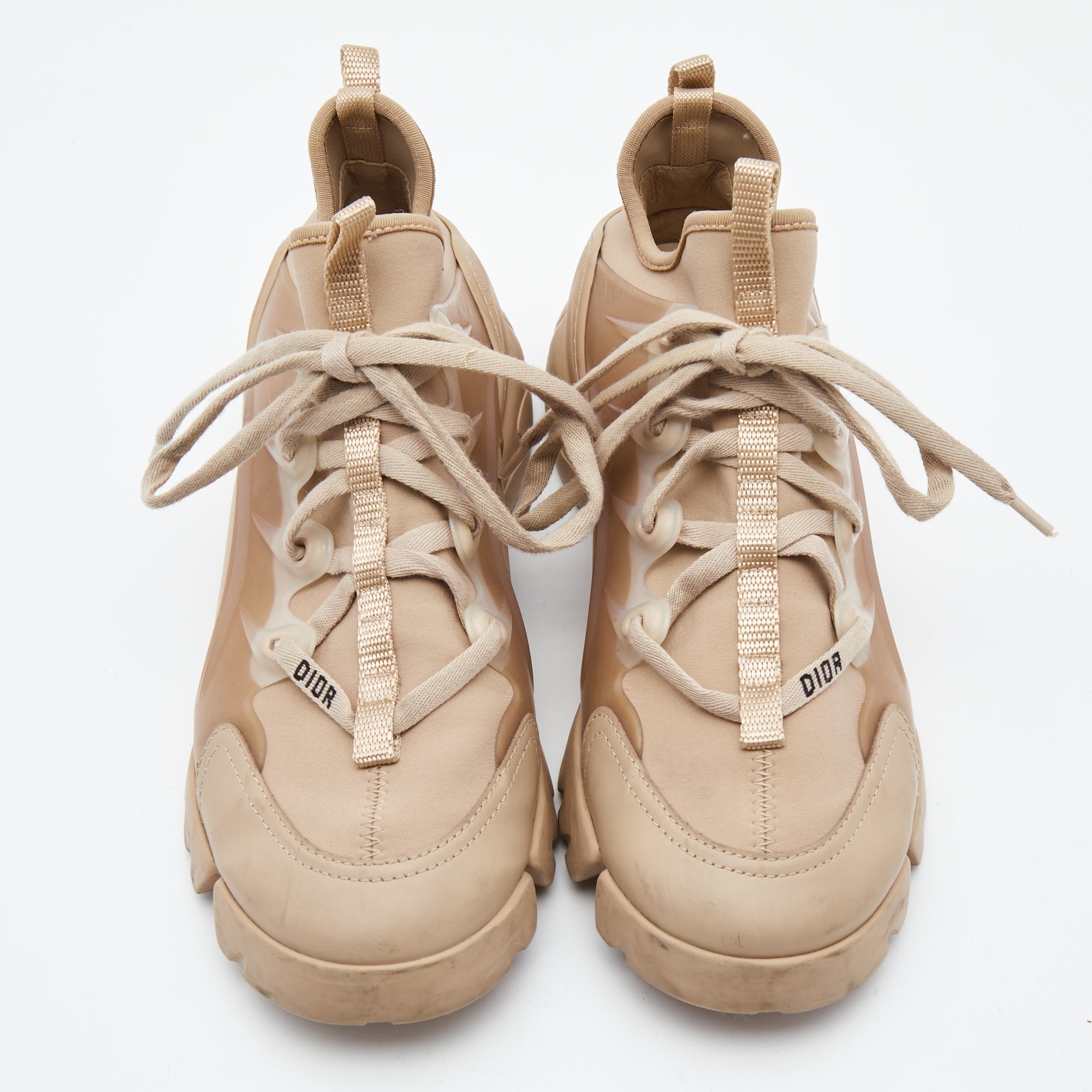 Dior Beige Nylon And Leather D-Connect Lace Up Sneakers Size 37.5