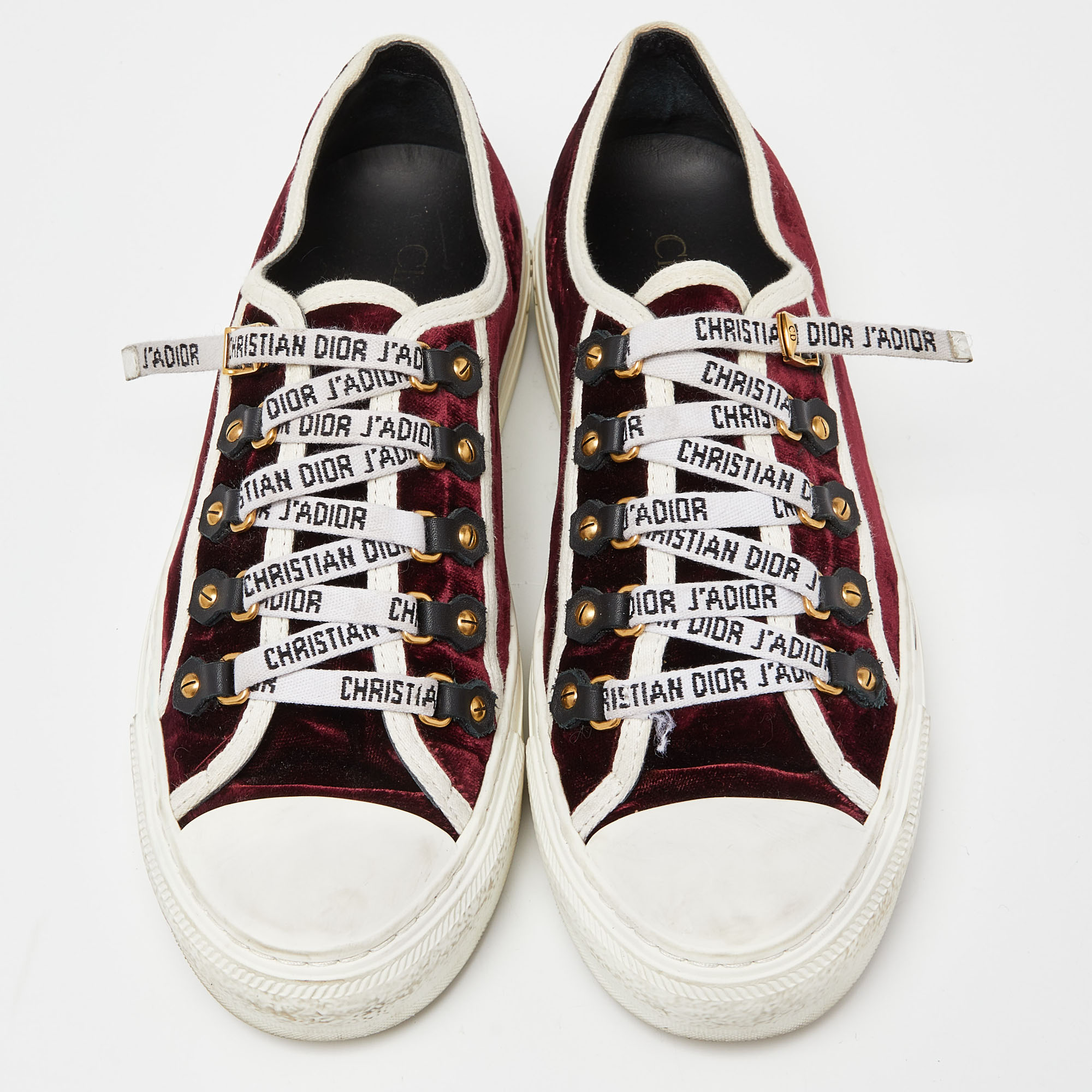 Dior Burgundy/White Velvet And Rubber Walk'n'Dior Sneakers Size 38.5