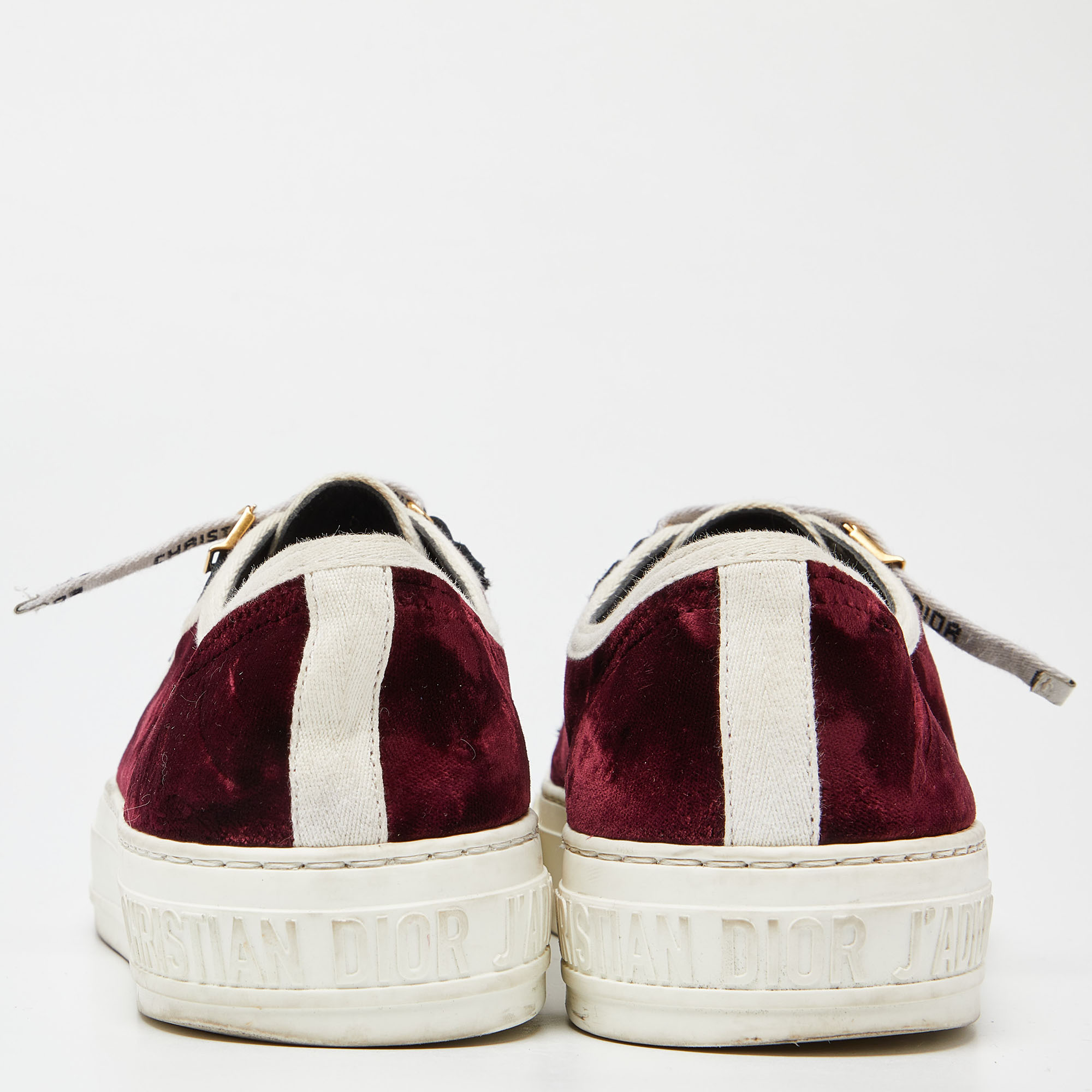 Dior Burgundy/White Velvet And Rubber Walk'n'Dior Sneakers Size 38.5