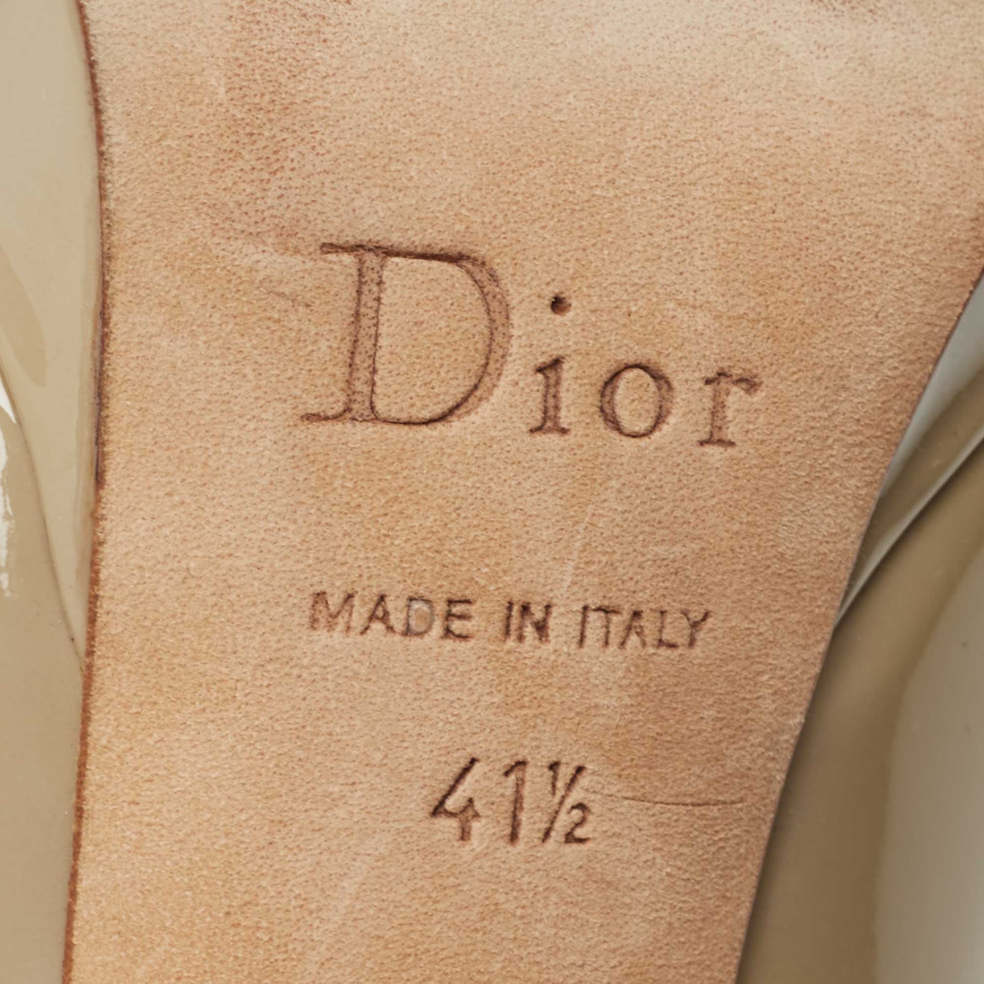 Dior Grey Patent Leather Idyll Peep Toe Pumps Size 41.5