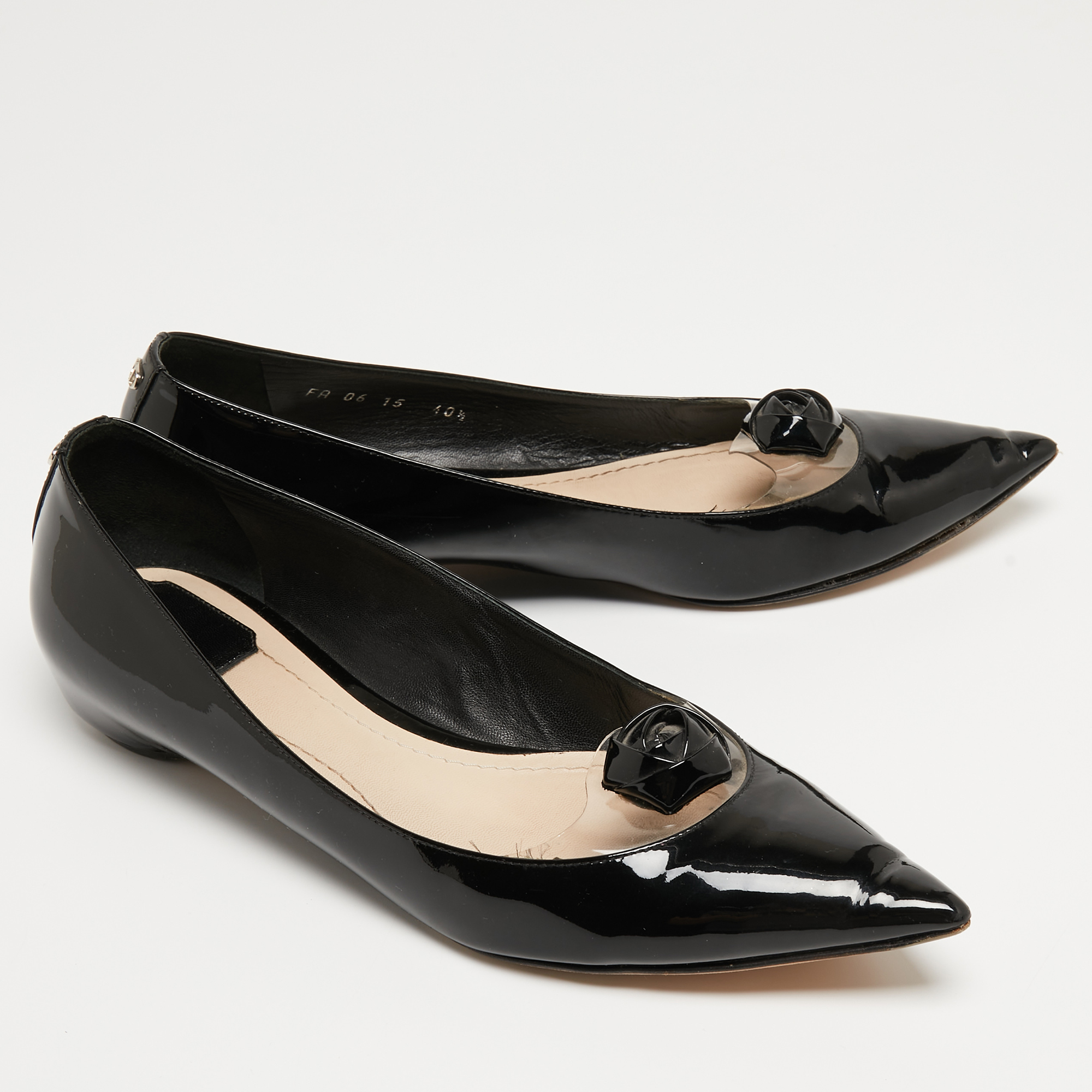 Dior Black Patent Leather And PVC Pointed Toe Ballet Flats Size 40.5