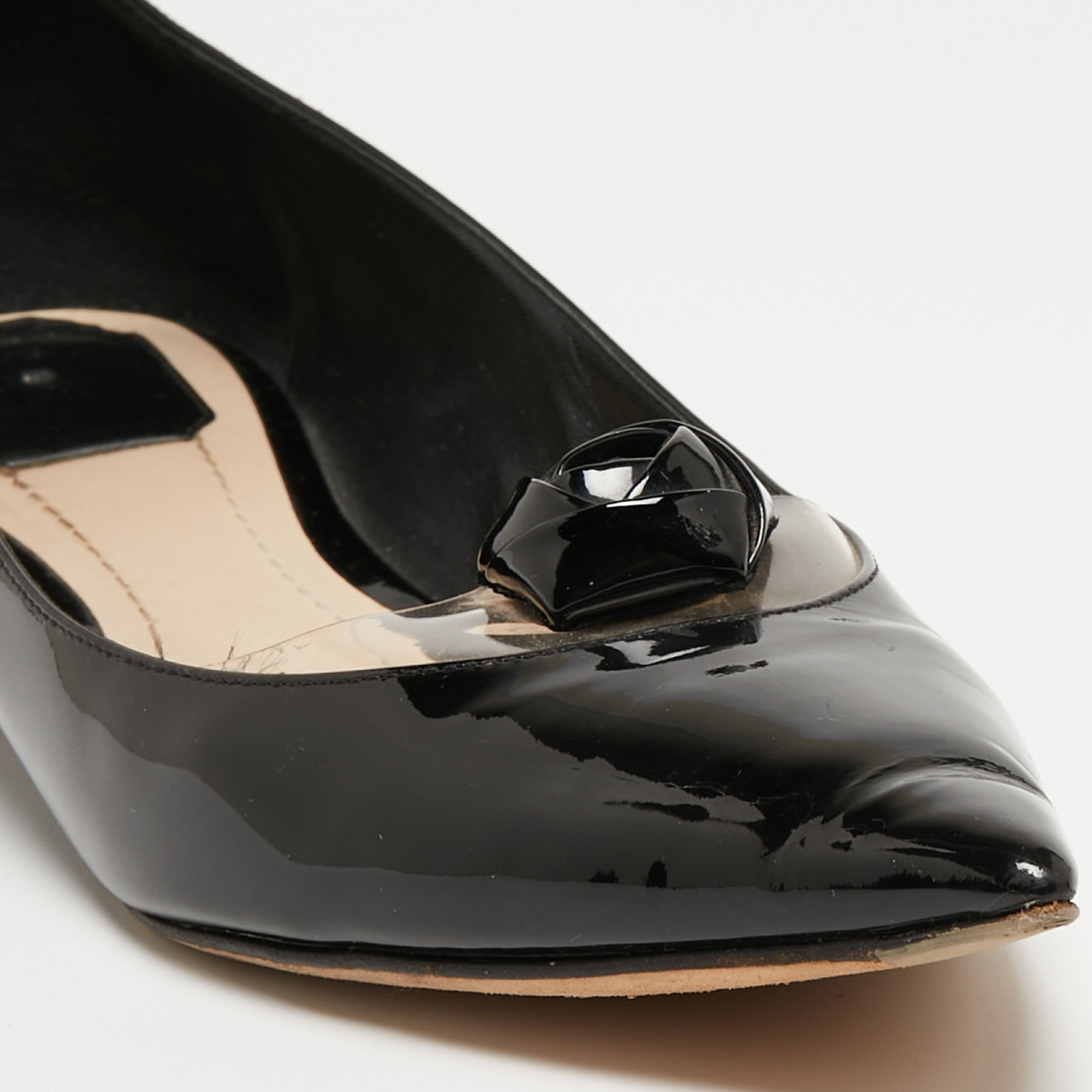 Dior Black Patent Leather And PVC Pointed Toe Ballet Flats Size 40.5
