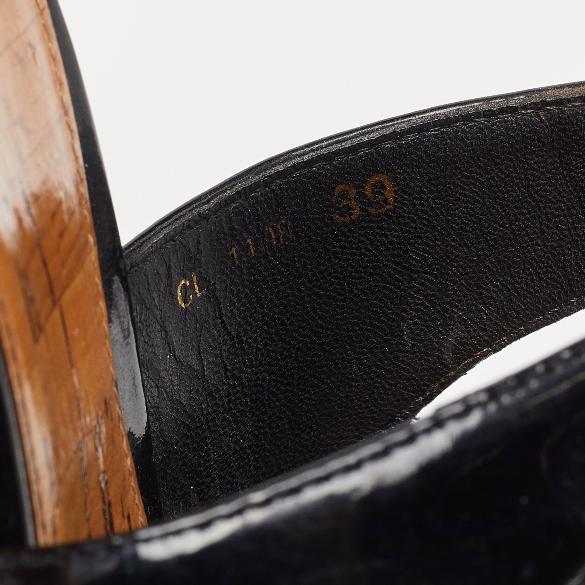 Christian Dior Black Patent Leather Dior Starlet Cork Wedge Sandals Size 39