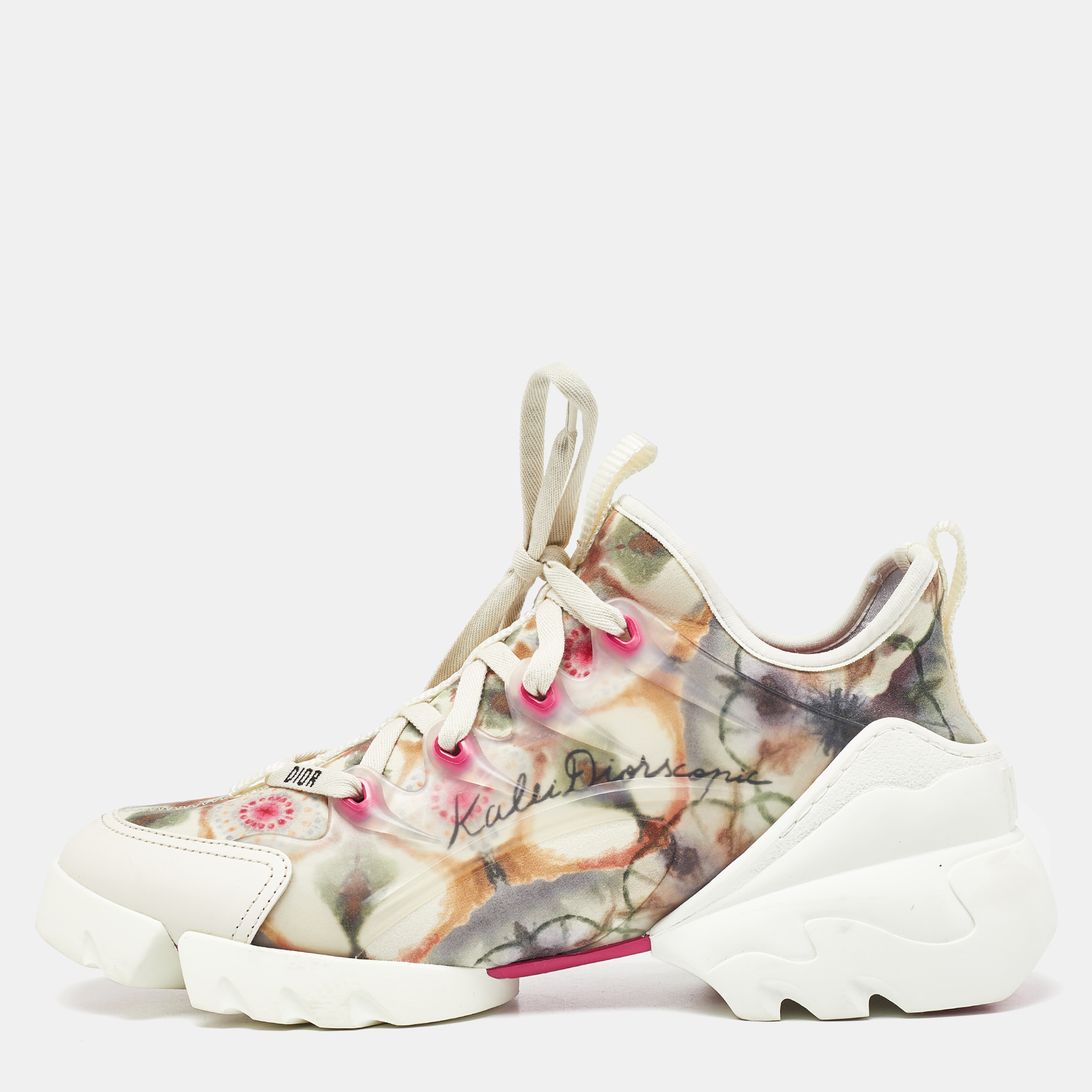 Dior Multicolor Printed Neoprene And Leather D-Connect Kaleidoscopic Sneakers Size 38