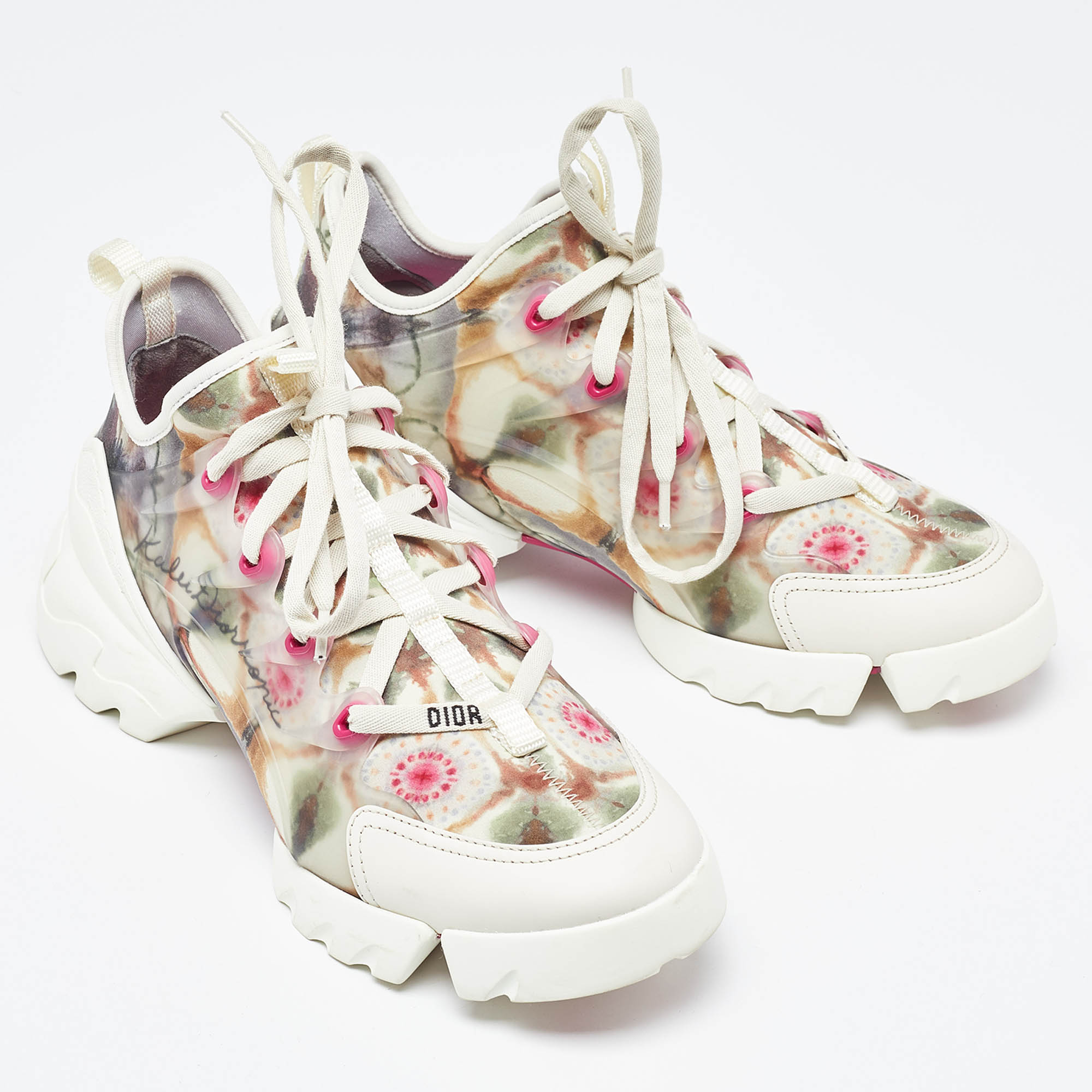 Dior Multicolor Printed Neoprene And Leather D-Connect Kaleidoscopic Sneakers Size 38