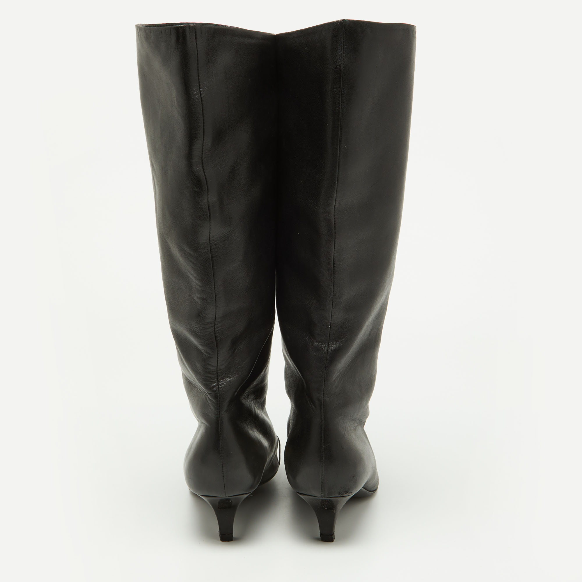 Dior Black Leather Logo Mid Calf Boots Size 39