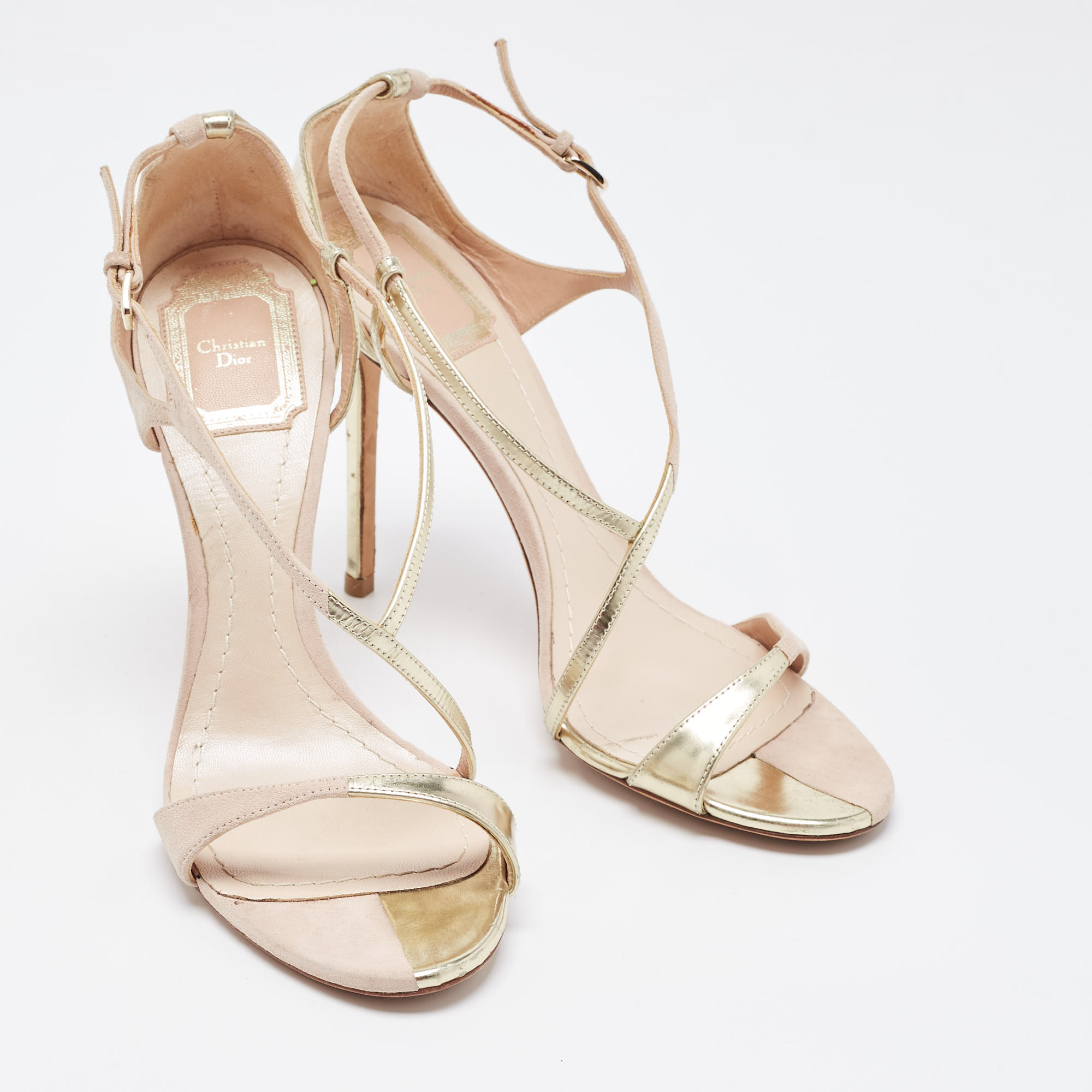 Dior Light Pink/Gold Suede And Leather D'orsay Sandals Size 38