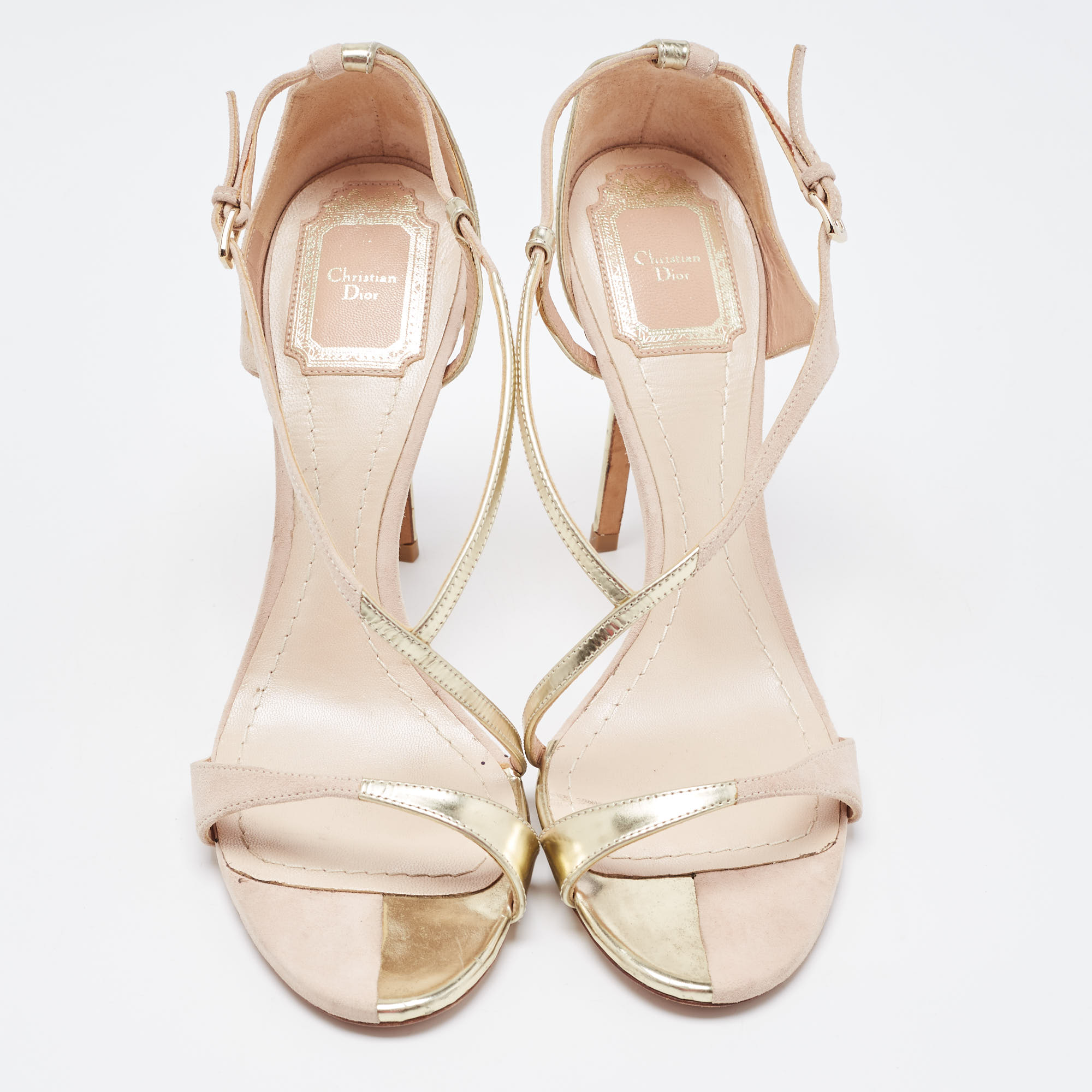 Dior Light Pink/Gold Suede And Leather D'orsay Sandals Size 38