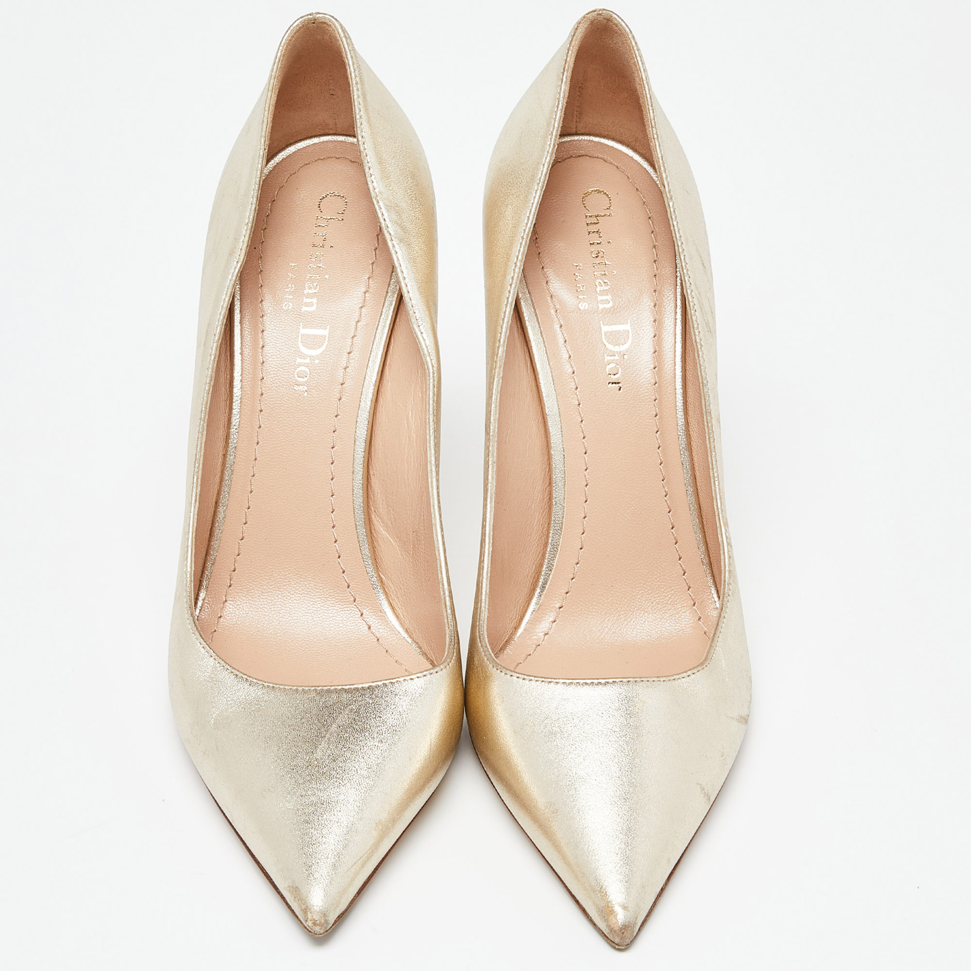 Dior Gold Leather Pointed Toe Pumps Size 38
