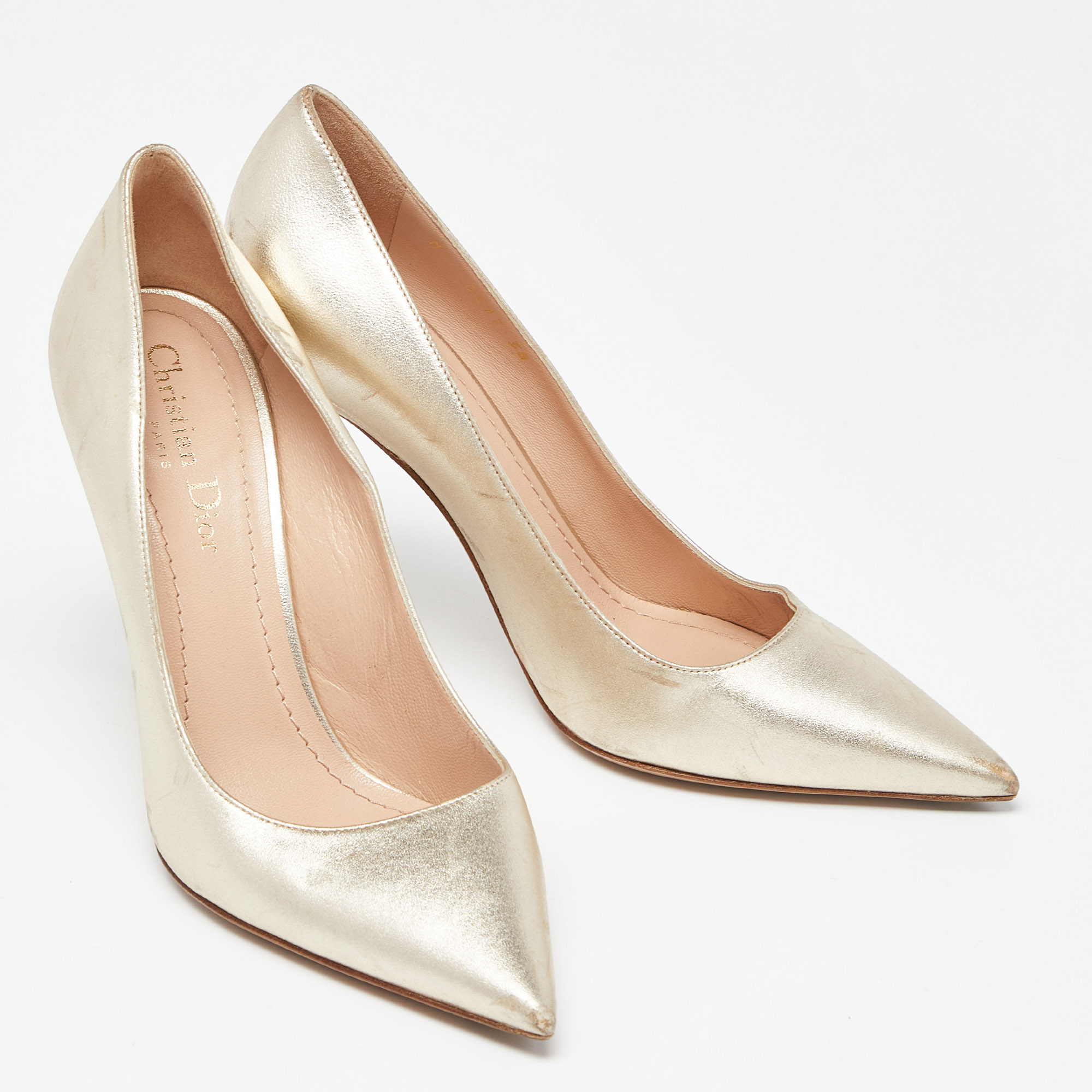 Dior Gold Leather Pointed Toe Pumps Size 38
