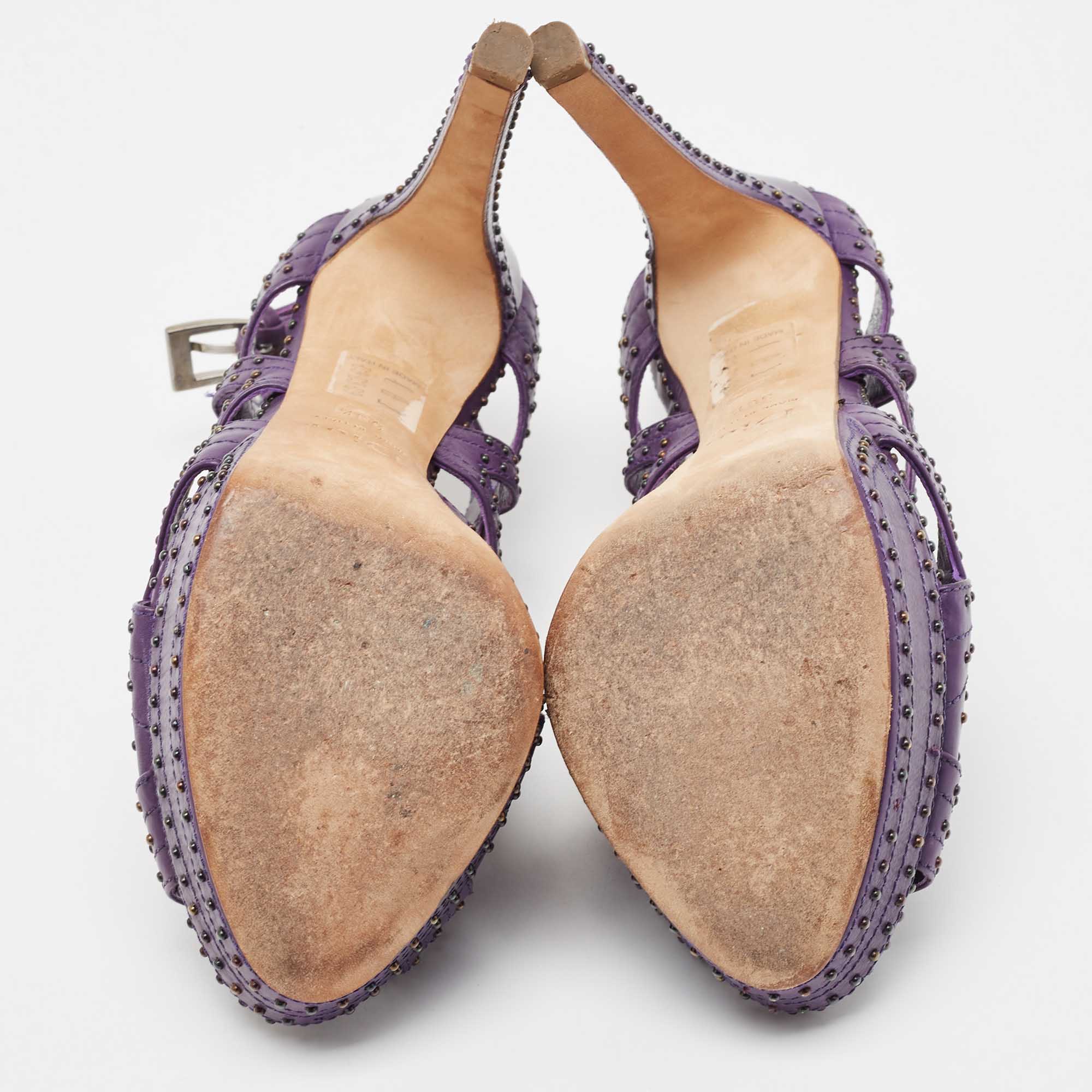 Dior Purple Leather Studded Platform Ankle Strap Sandals Size 38.5