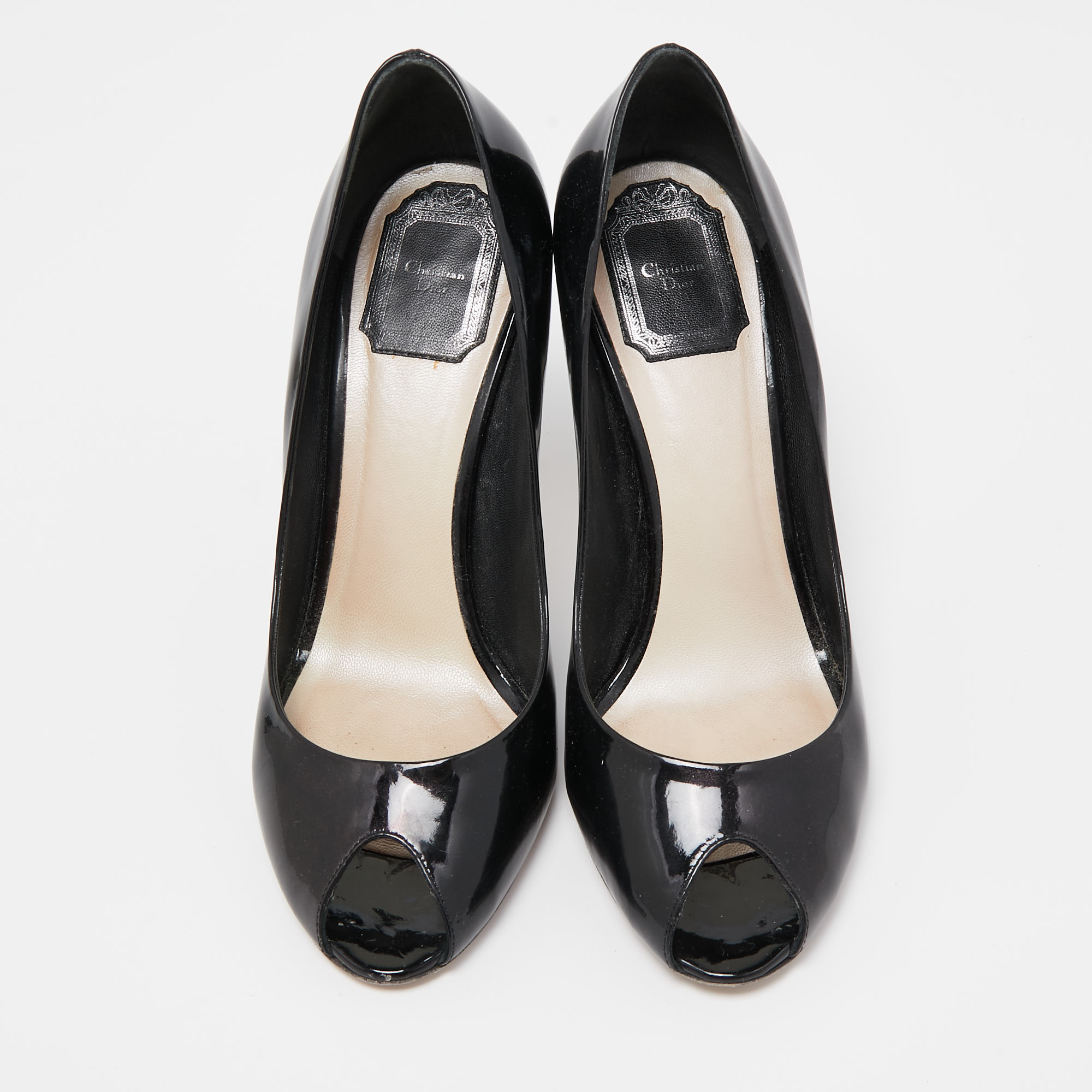 Dior Black Patent Miss Dior Peep Toe Pumps Size 38