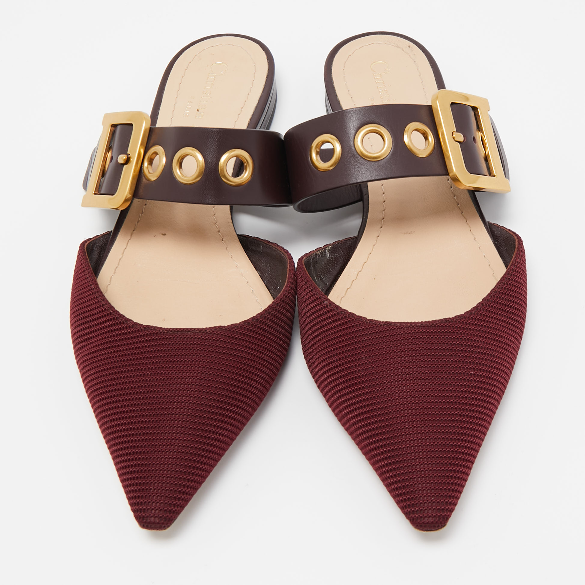 Dior Burgundy Canvas And Leather D-Dior Slide Mules Size 38
