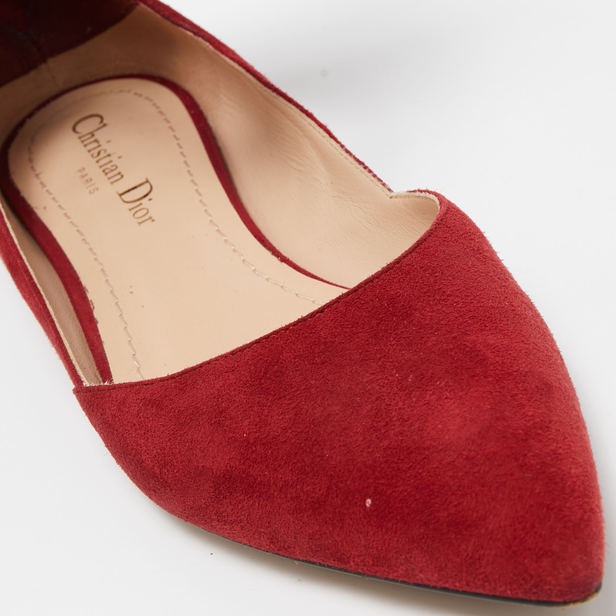 Dior Red Suede Ankle Wrap Ballet Flats Size 38