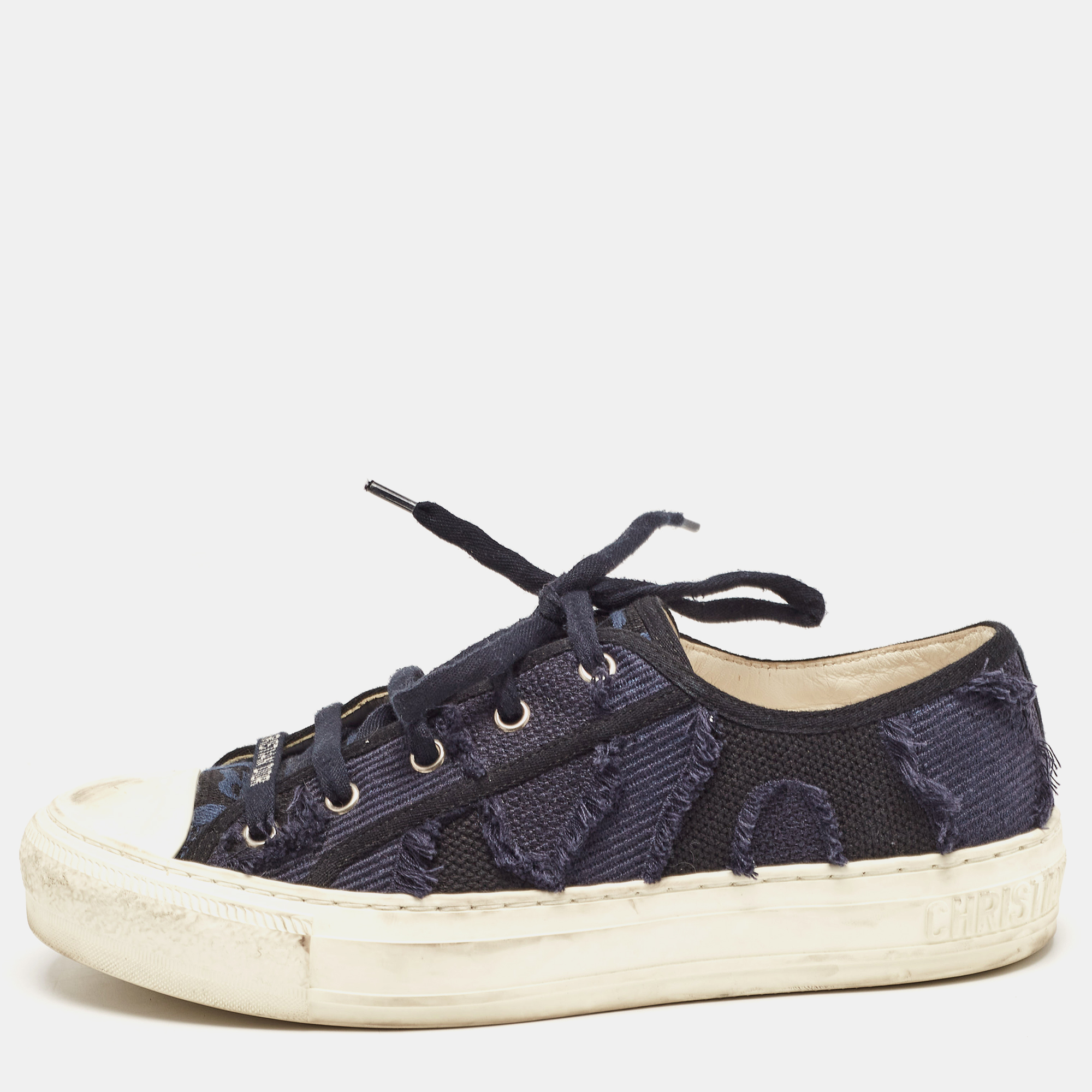Dior Navy Blue Canvas Walk'N'Dior Low Top Sneakers Size 38.5