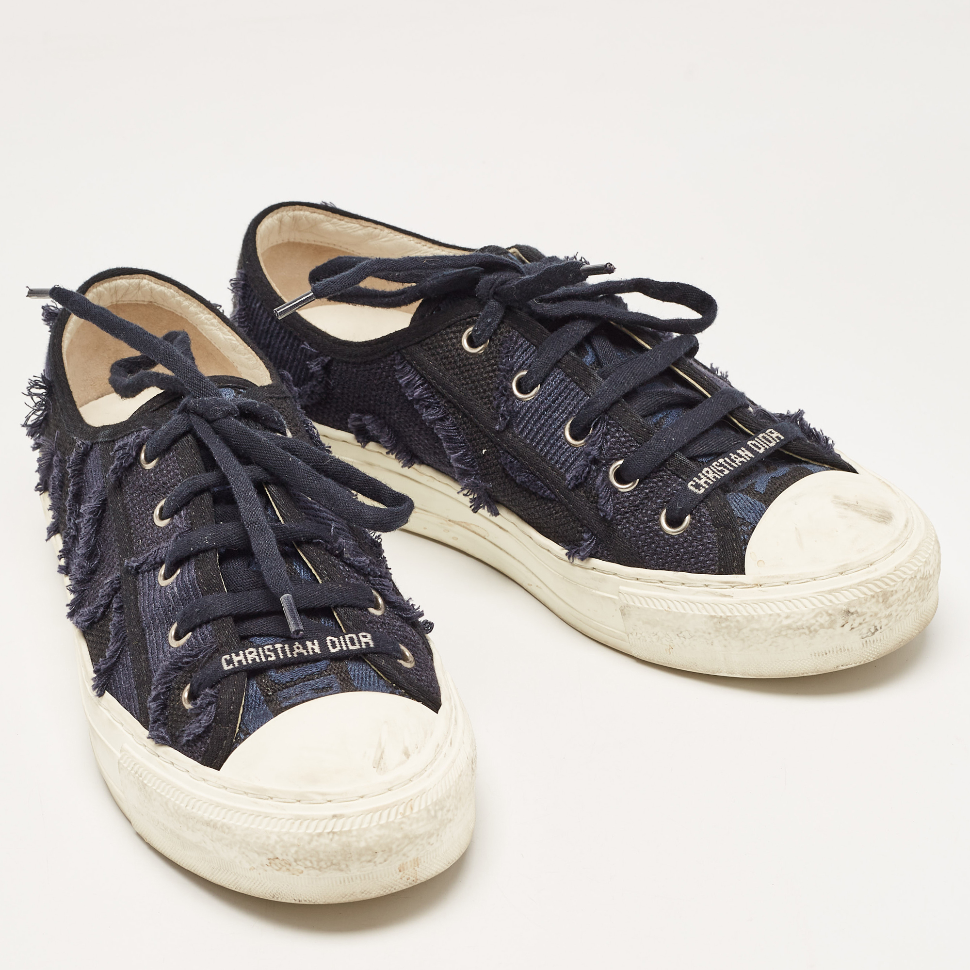 Dior Navy Blue Canvas Walk'N'Dior Low Top Sneakers Size 38.5