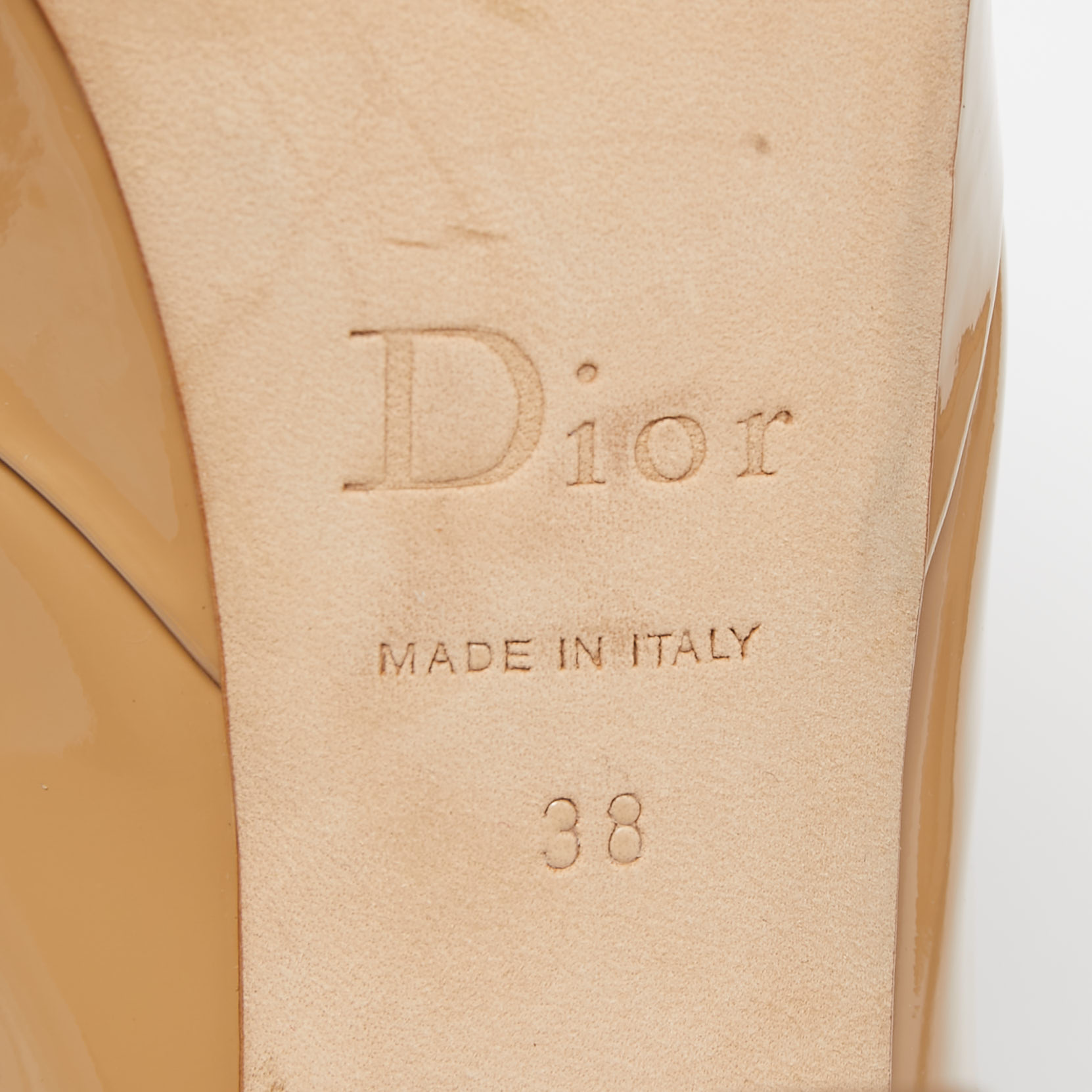 Dior Beige Patent Leather Miss Dior Platform Peep Toe Pumps Size 38