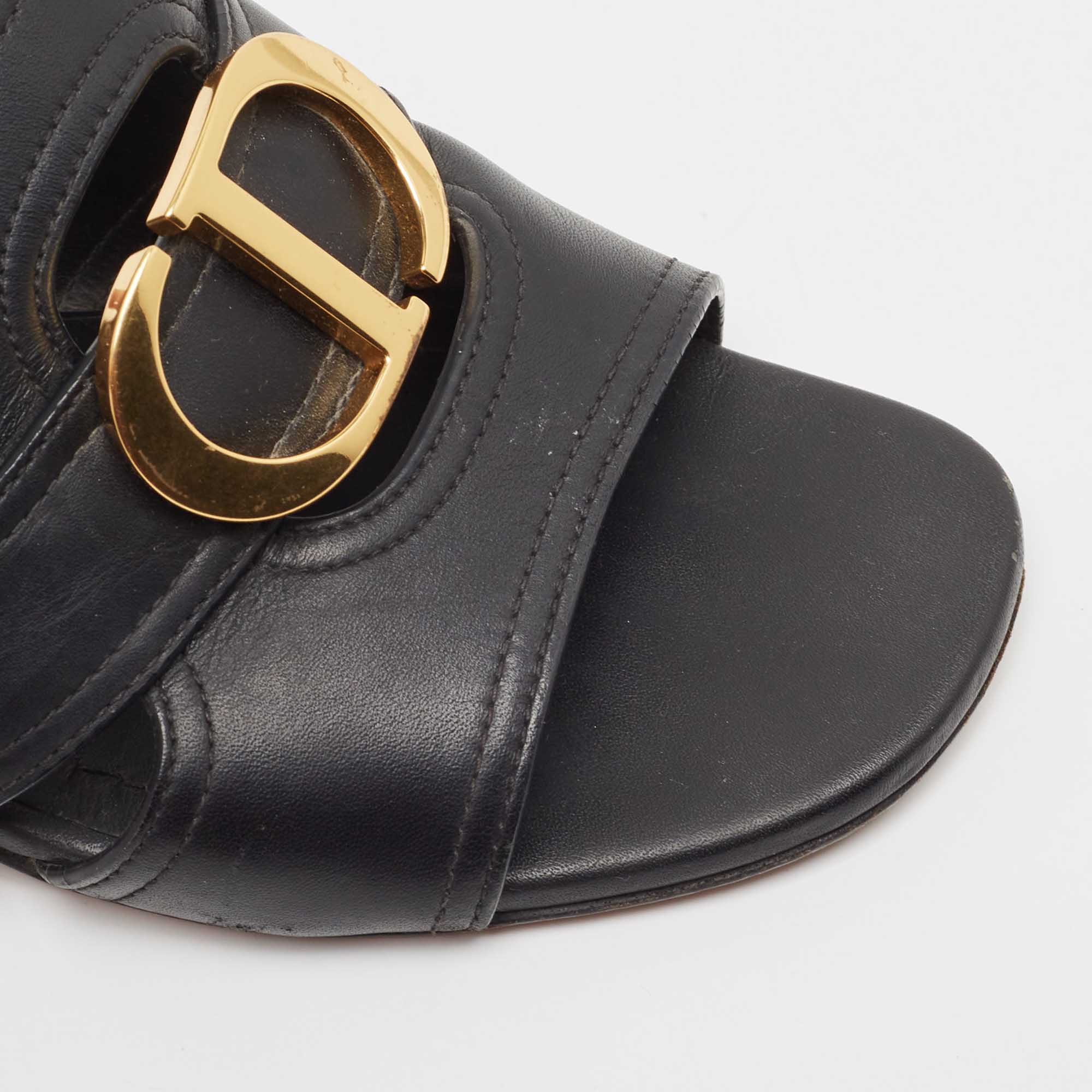 Dior Black Leather 30 Montaigne Slide Sandals Size 36.5