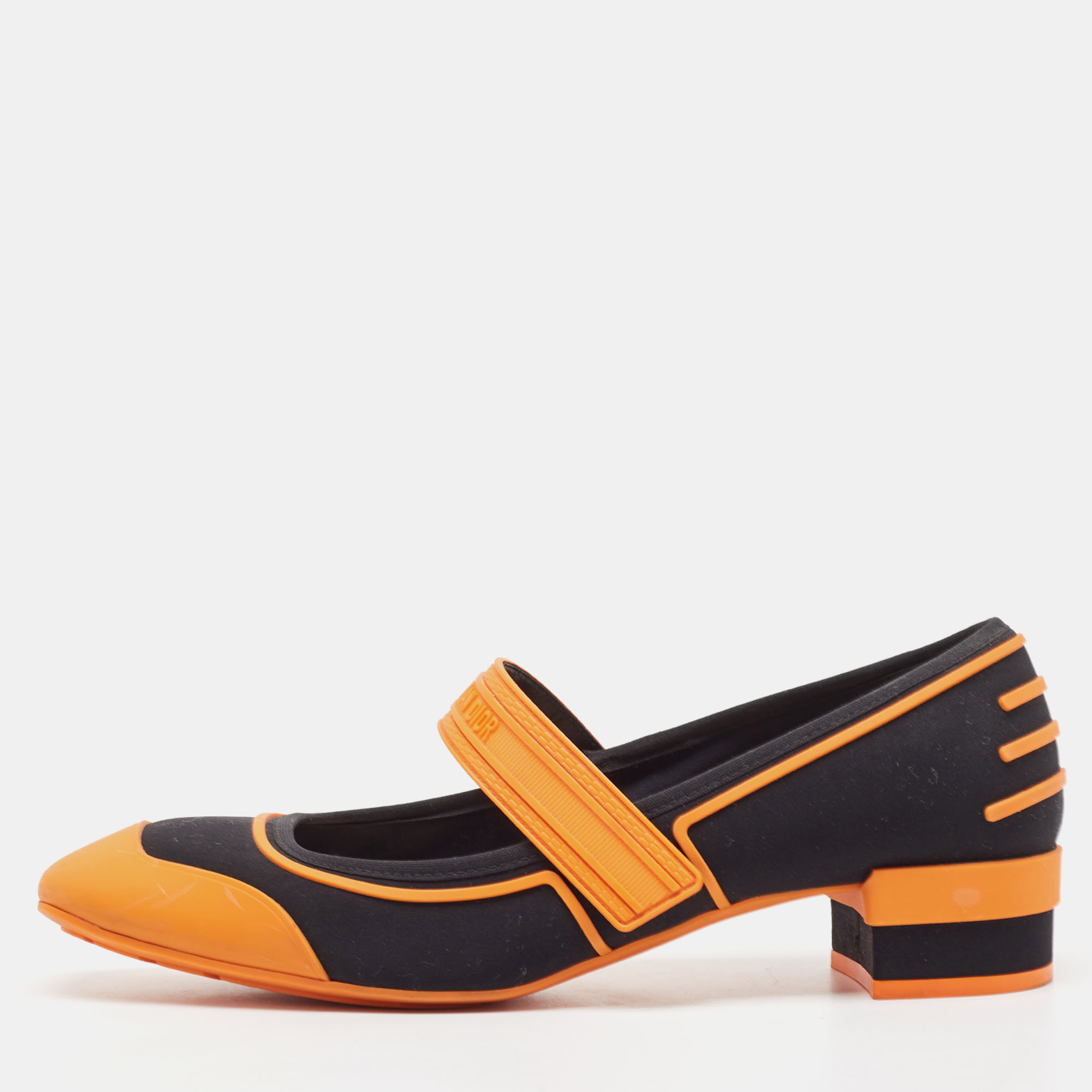 Dior Orange/Black Rubber And Fabric Roller Mary Jane Pumps Size 40