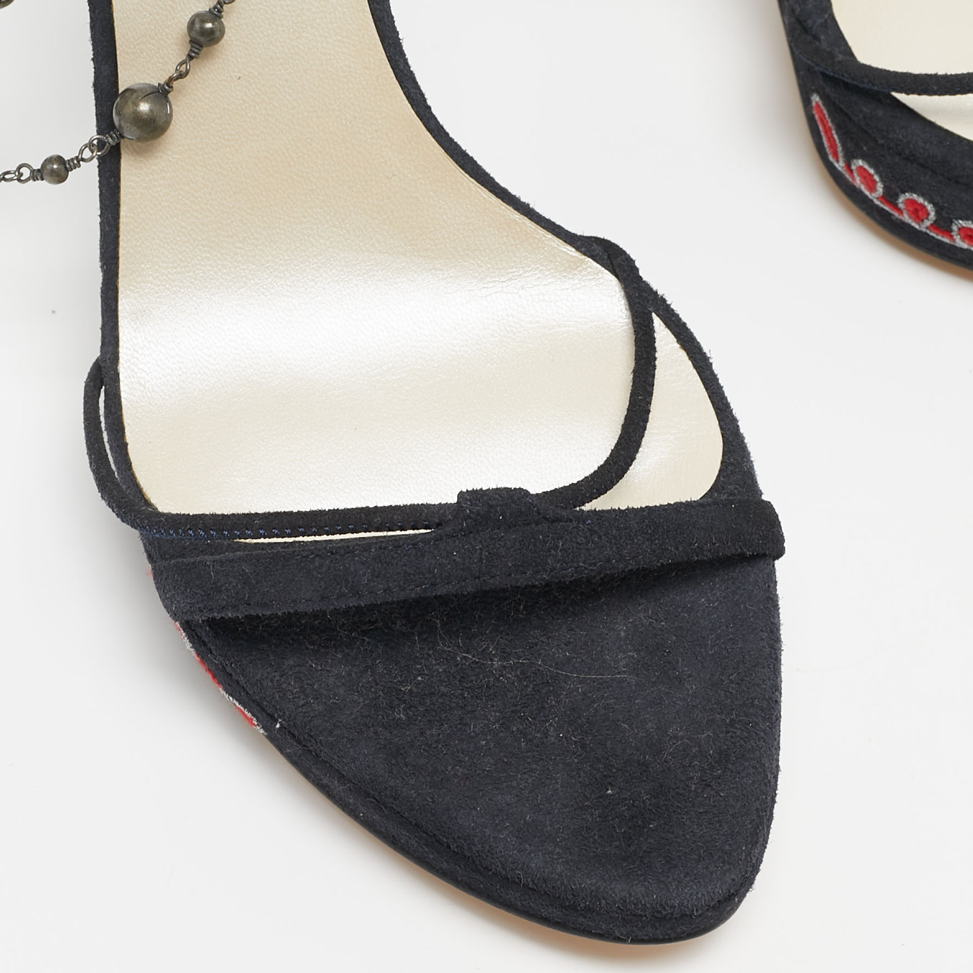 Christian Dior Black Suede Embellished Ankle Strap Sandals Size 36.5