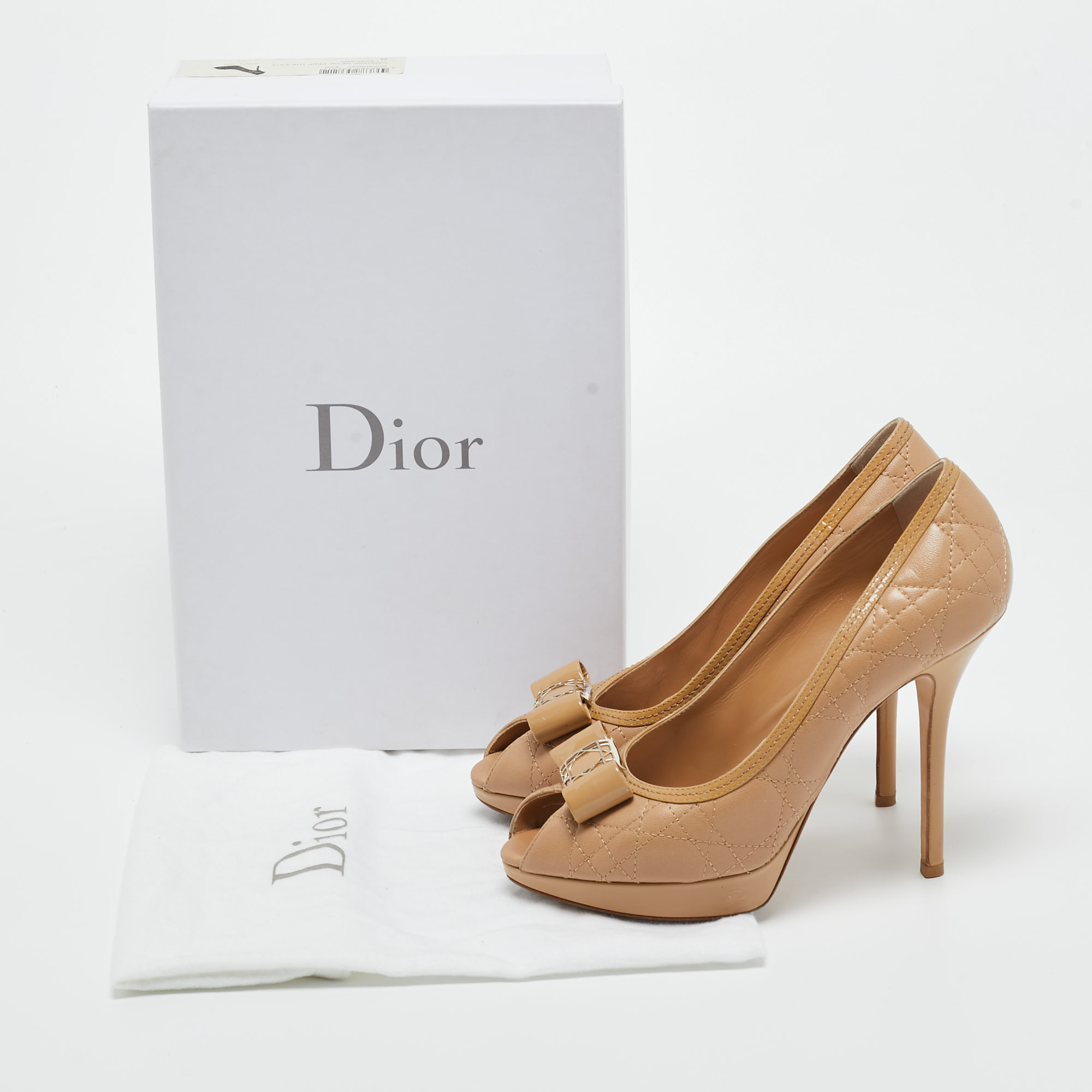 Dior Beige Patent Leather And Leather Peep Toe Pumps Size 39