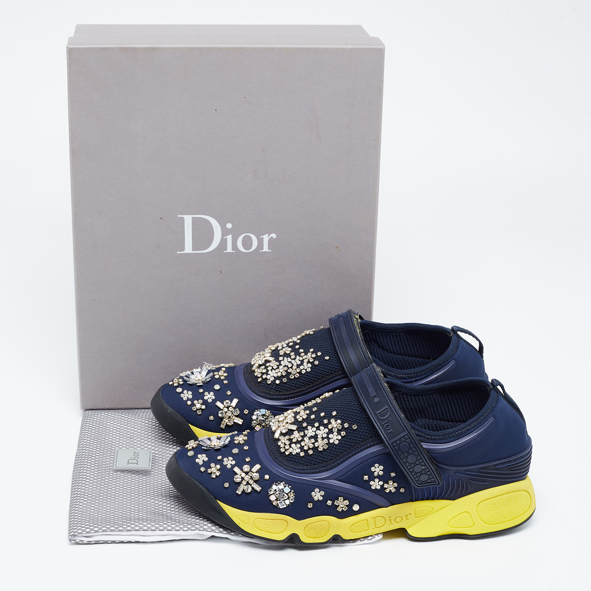Dior Navy Blue Nylon And Mesh Fusion  Sneakers Size 40