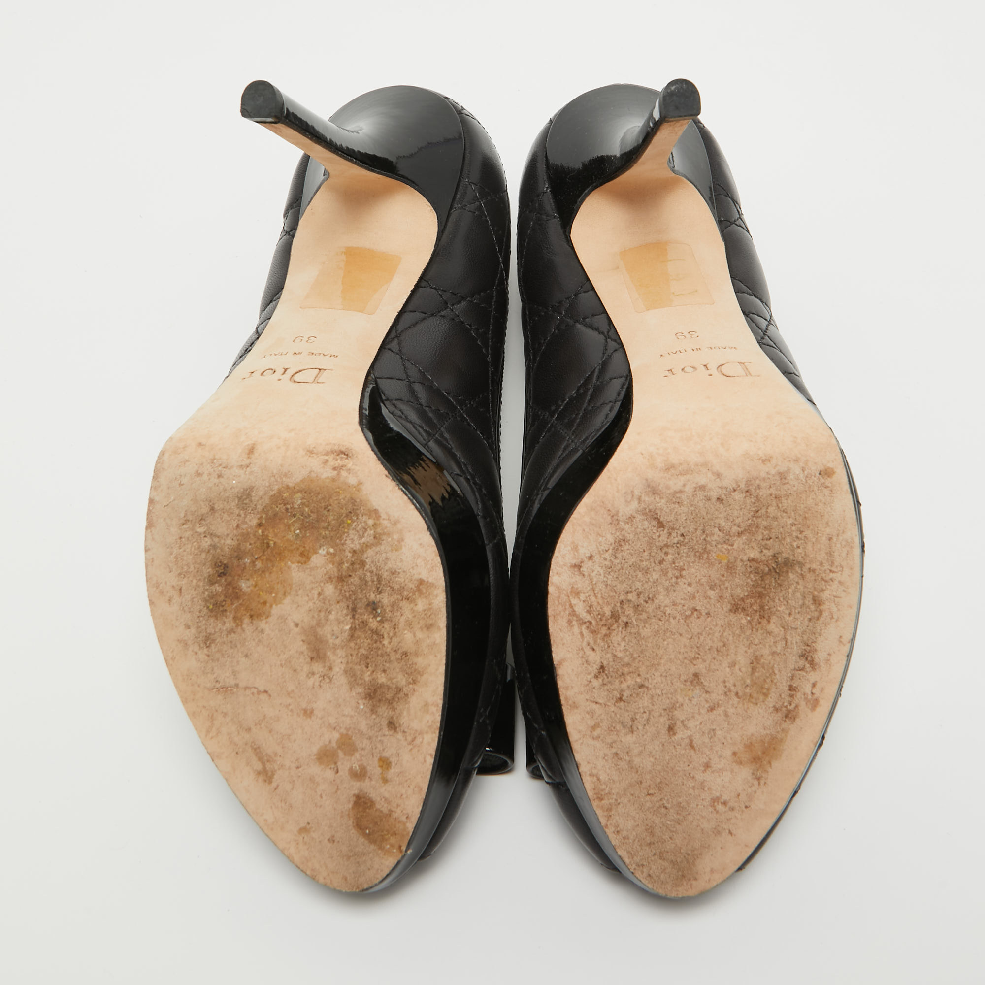 Dior Black Cannage Leather Bow Peep Toe Pumps Size 39