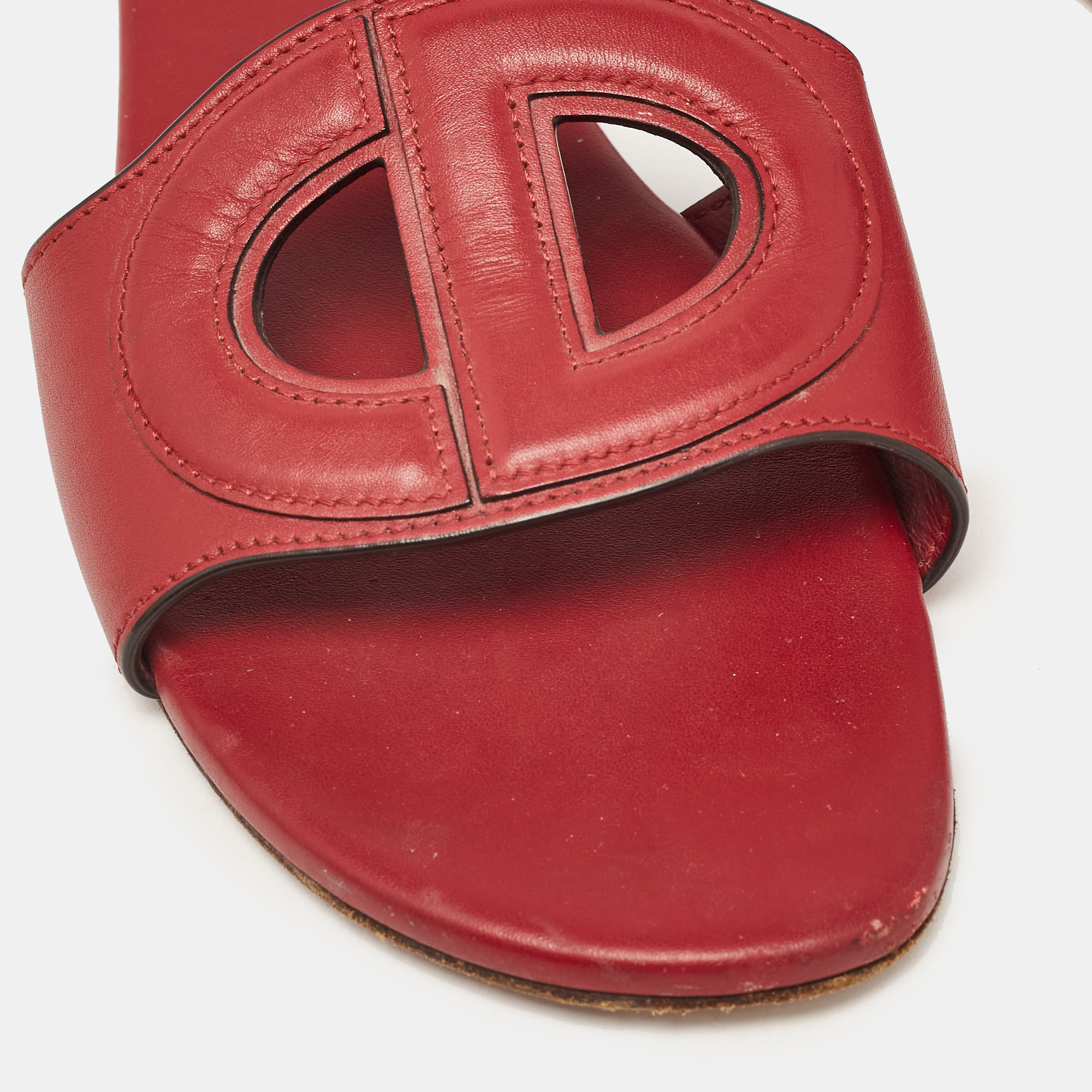 Dior Burgundy Leather D-Club Flat Slides Size 37.5