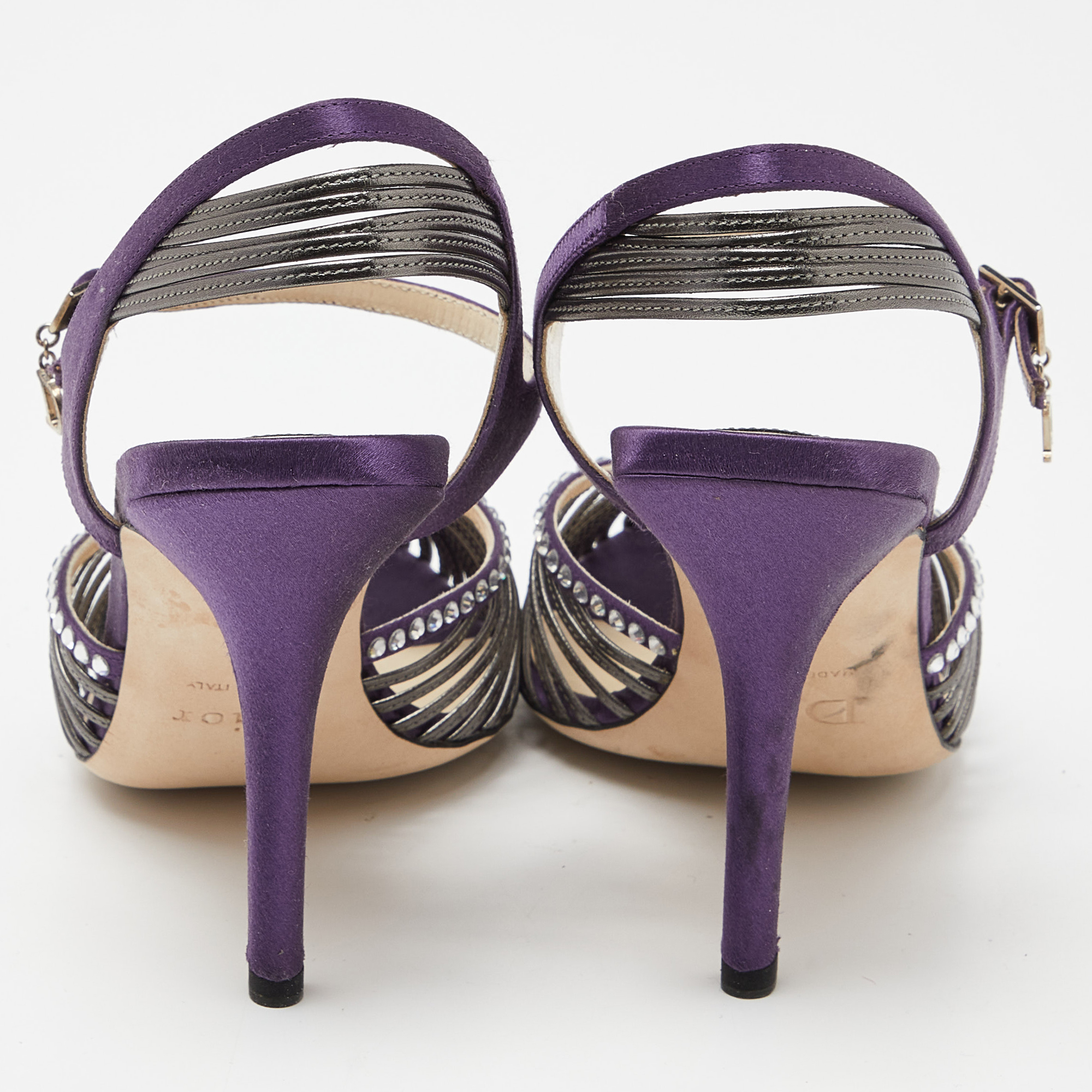 Dior Purple/Grey Satin And Leather Strappy Ankle Strap Sandals Size 38
