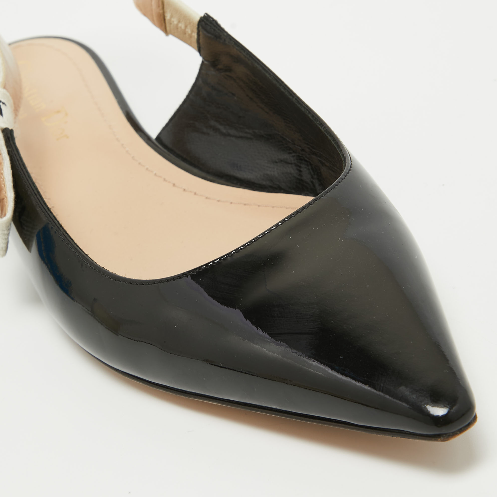Dior Black Patent Leather J'adior Slingback Flat Sandals Size 40.5