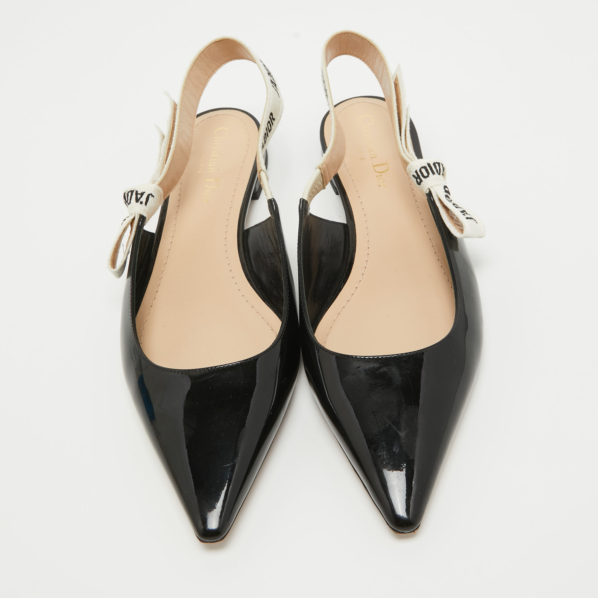 Dior Black Patent Leather J'adior Slingback Flat Sandals Size 40.5