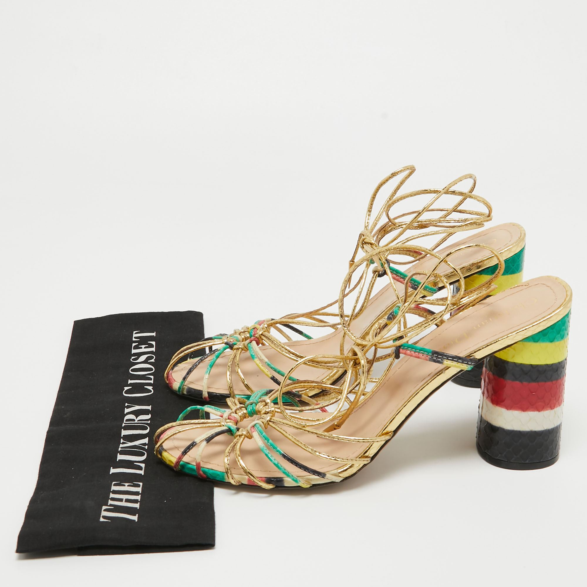 Dior Multicolor Leather Stripy  Ankle Wrap Sandals Size 40.5