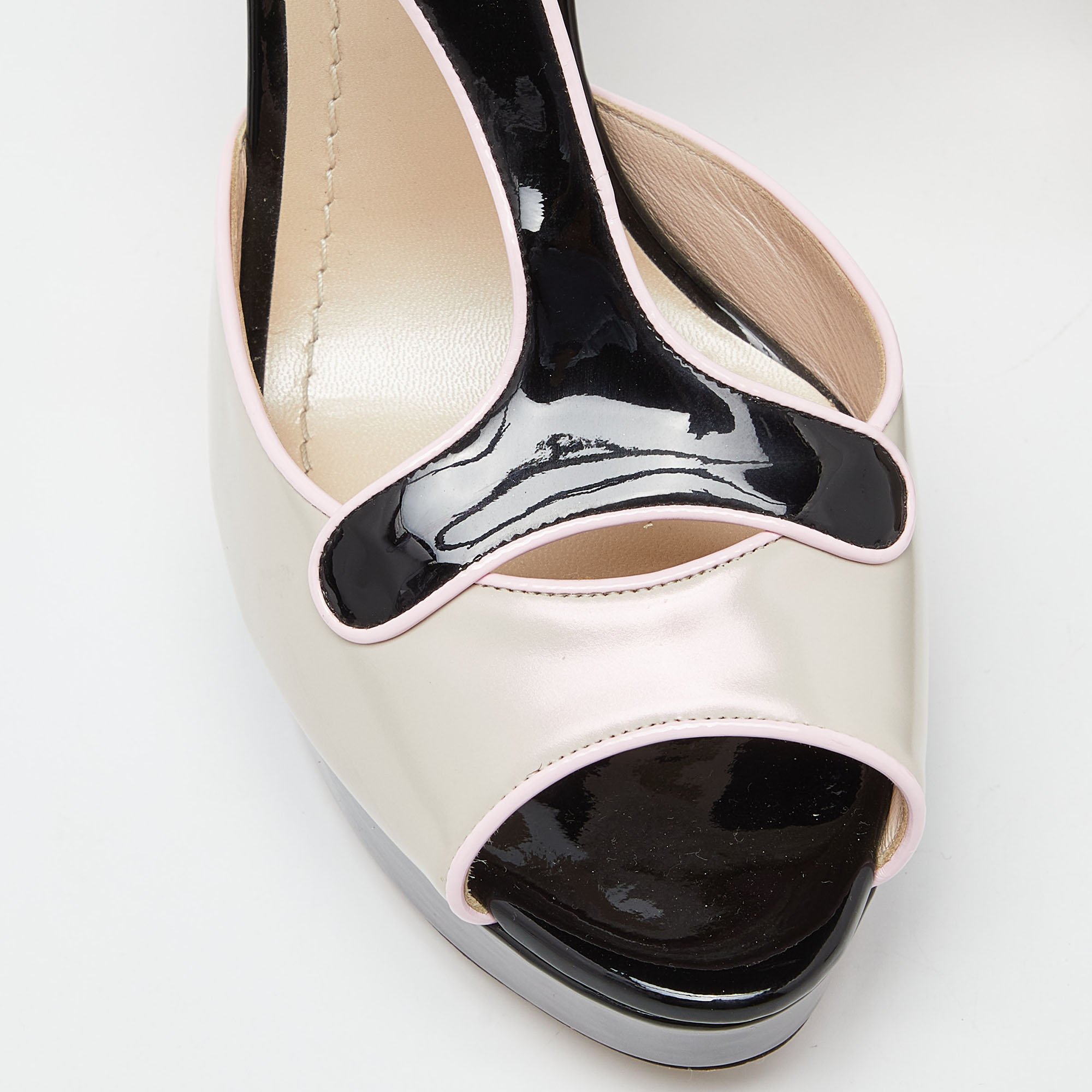 Dior Tri Color Patent Leather Platform Ankle Strap Sandals Size 37.5