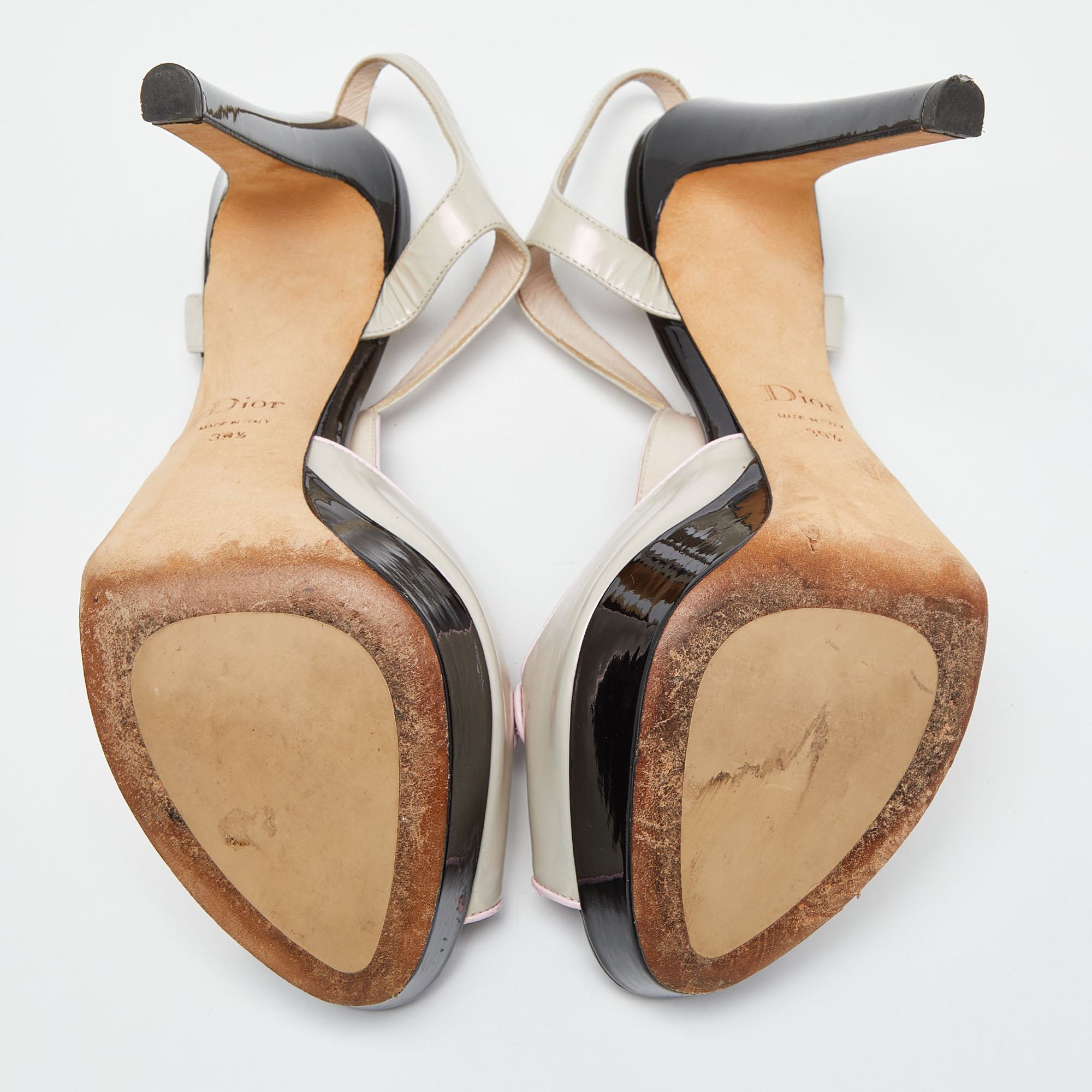 Dior Tri Color Patent Leather Platform Ankle Strap Sandals Size 39.5