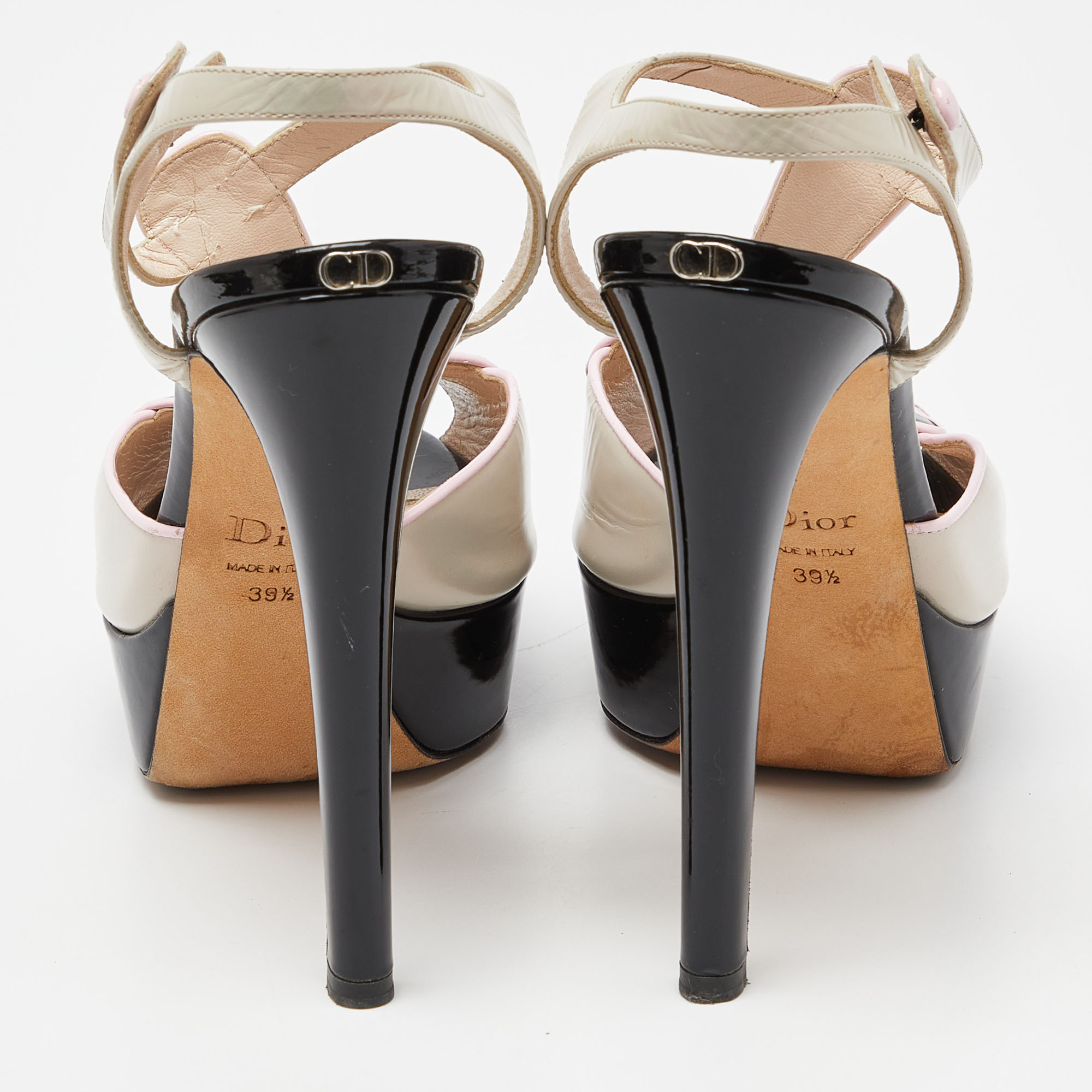 Dior Tri Color Patent Leather Platform Ankle Strap Sandals Size 39.5