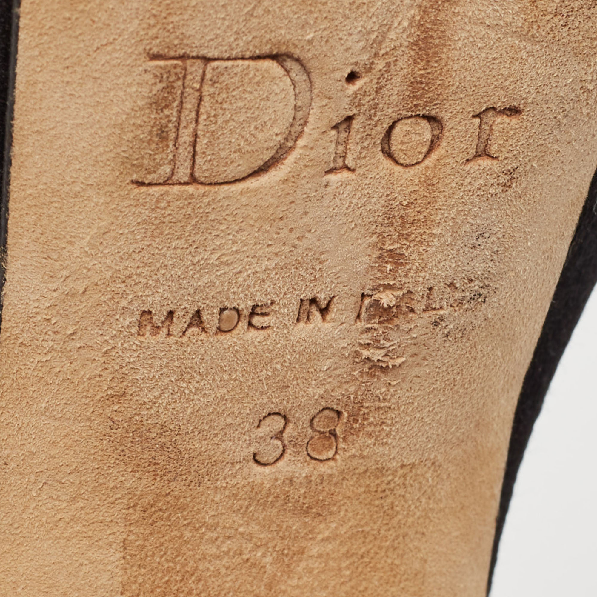 Dior Black Satin Crystal Embellished Cannage Heel Platform Ankle Strap Sandals Size 38