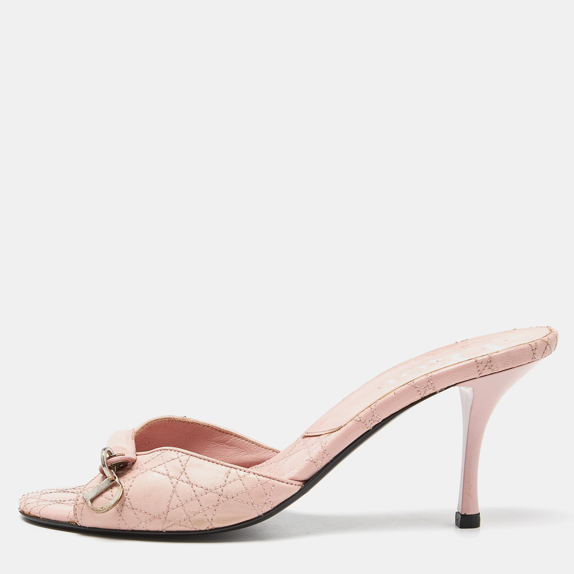 Dior Pink Cannage Leather Logo Slide Sandals Size 39