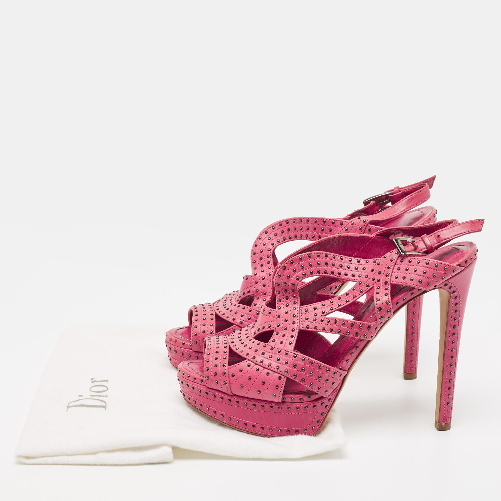 Dior Pink Studded Leather Platform Strappy Sandals Size 40