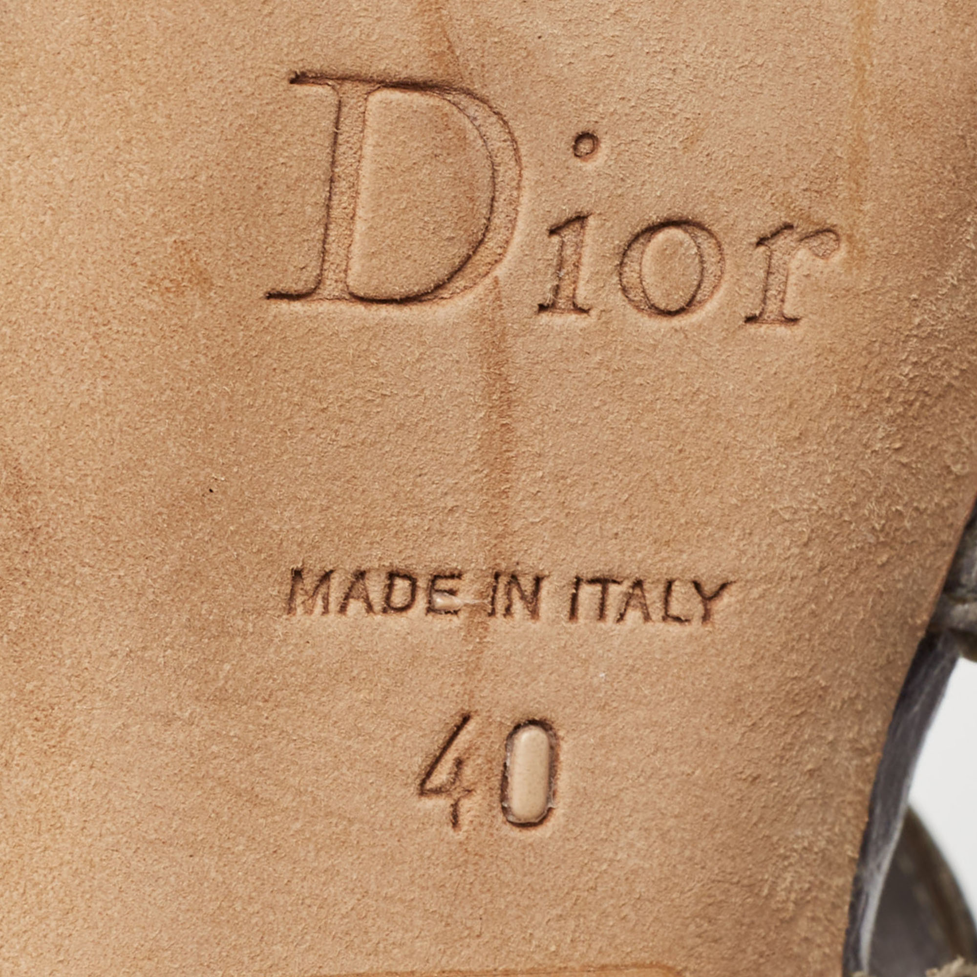 Dior Grey Embossed Croc Strappy Platform Sandals Size 40