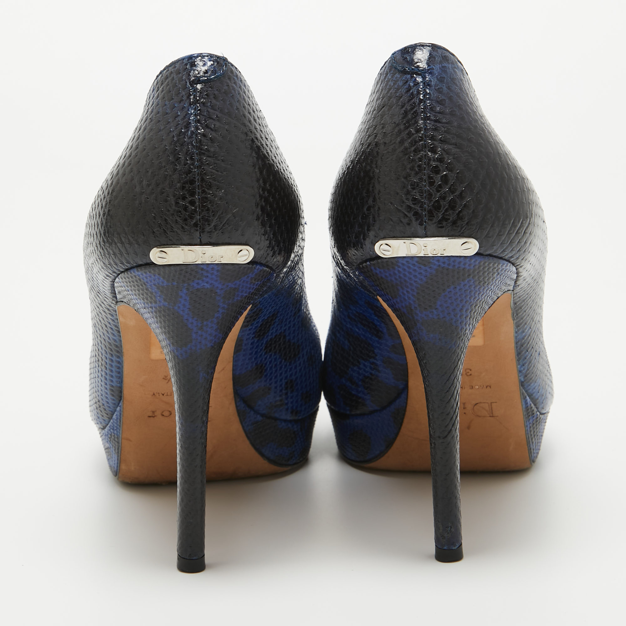 Dior Navy Blue/Black Sneak Embossed Miss Dior Pumps Size 39.5