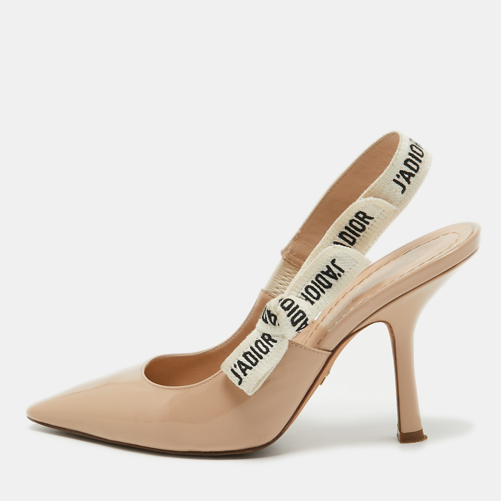 Dior Beige Patent Leather J'Adior Slingback Sandals Size 36