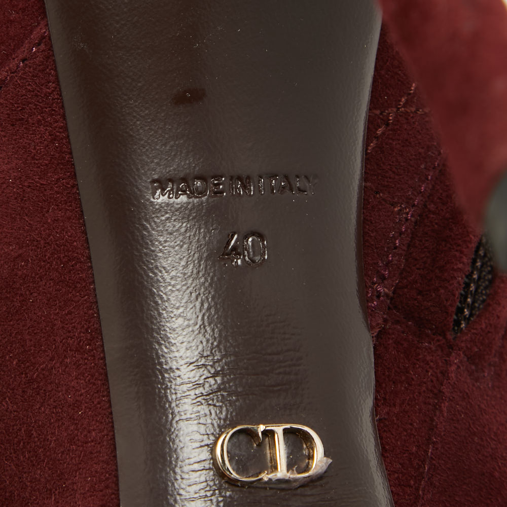 Dior Burgundy Suede Buckle Detail Platform Ankle Booties Size 40