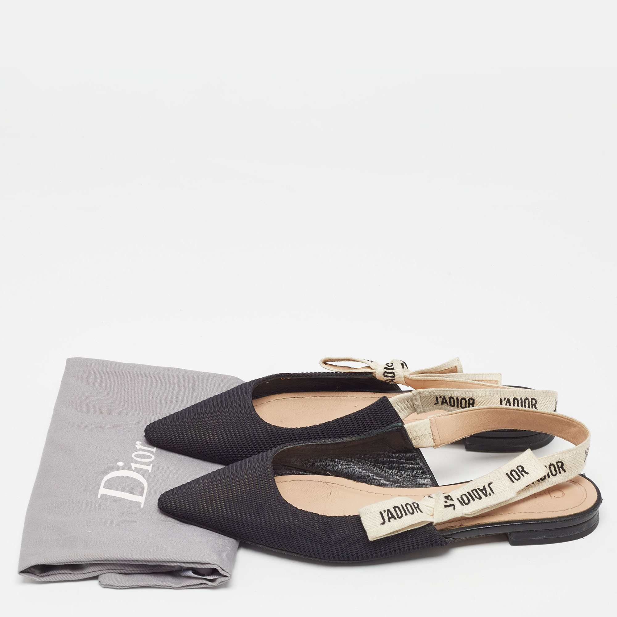 Dior Black Canvas J'Adior Slingback Flats Size 37