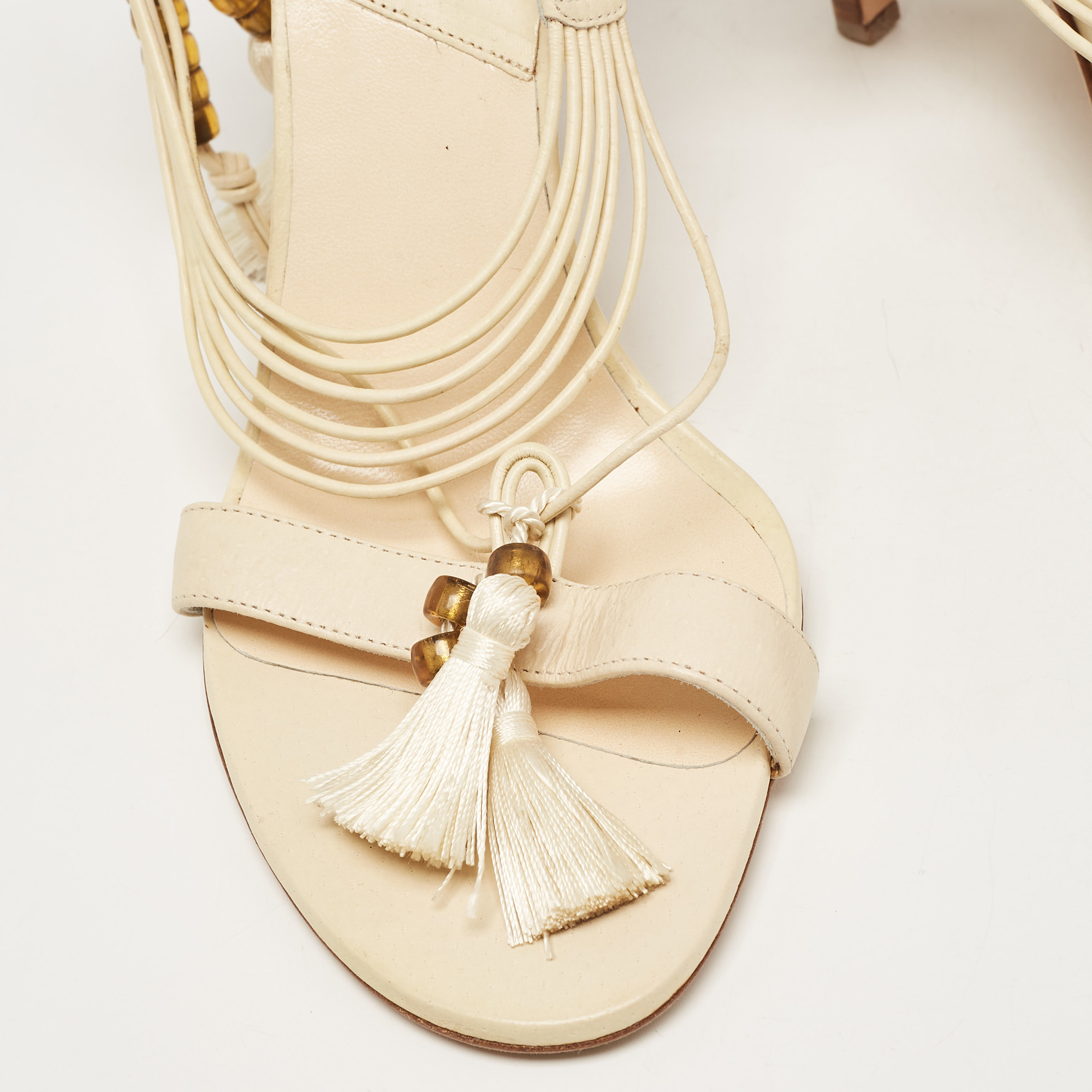 Dior Cream Leather Ankle Wrap Sandals Size 39