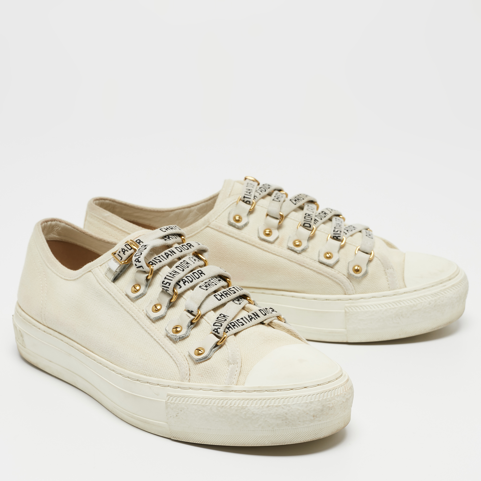 Dior White Canvas Walk'n'Dior Low Top Sneakers Size 39.5
