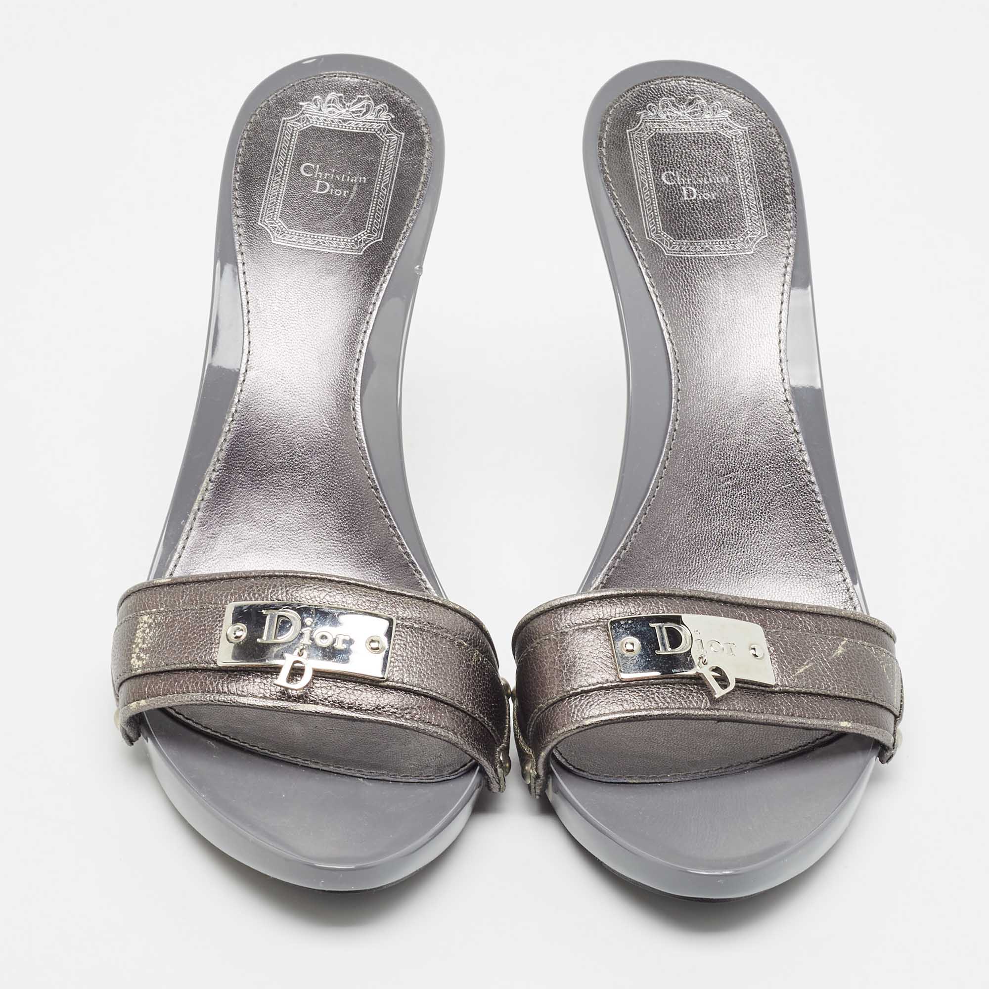 Dior Metallic Leather Diorissimo Slide Sandals Size 40