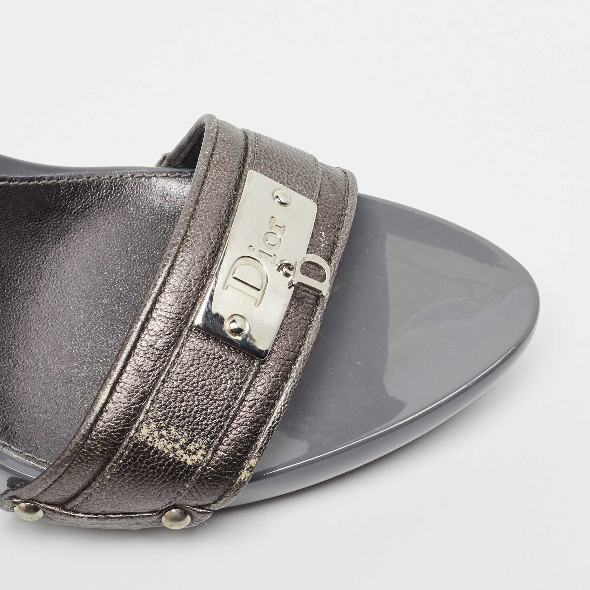 Dior Metallic Leather Diorissimo Slide Sandals Size 40